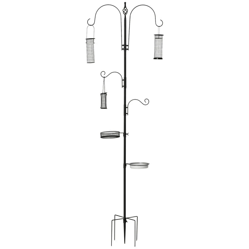 Bird Feeding Station, 208 cm 4 Hooks Bird Bath, Steel, Black - Image 2