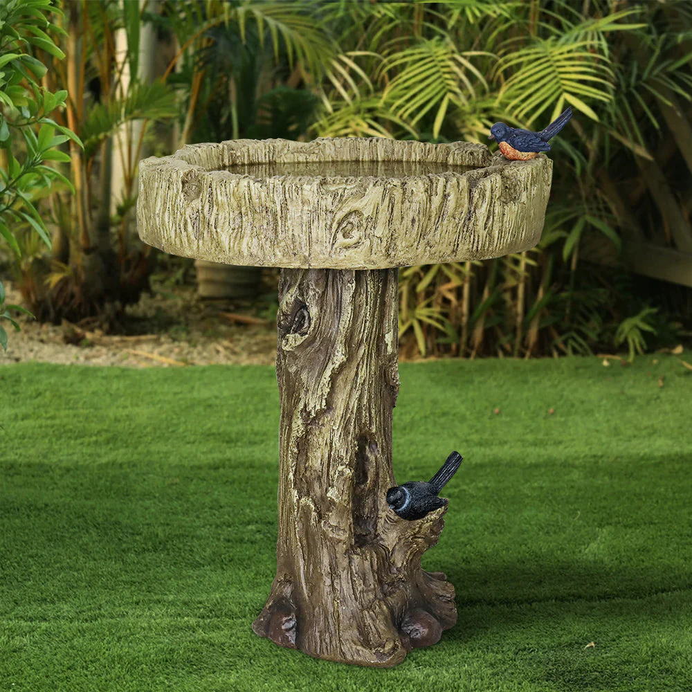 Birdbath concrete wood look with decorative artificial bird - Image 2