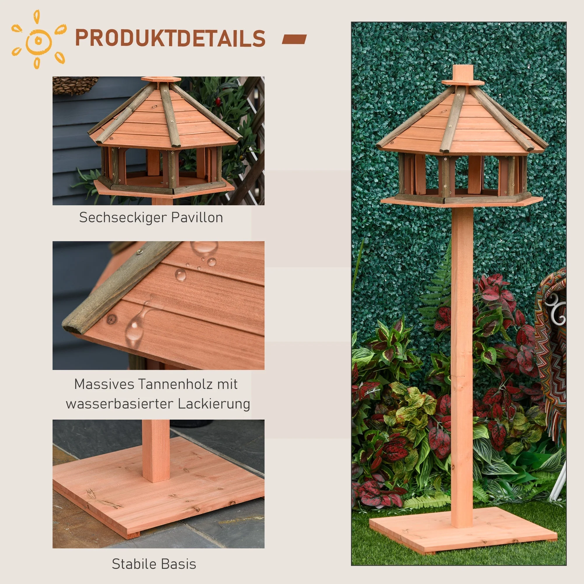 Birdhouse, Feeder Wooden Bird Villa, Natural - Image 6