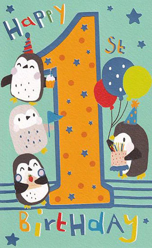 Birthday Card - Age 1 Penguins