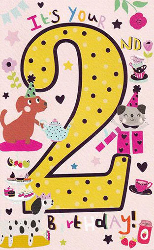 Birthday Card - Age 2 Puppies Pink