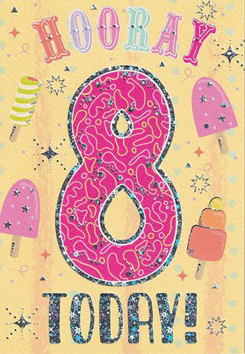 Birthday Card - Age 8 Pink/Yellow
