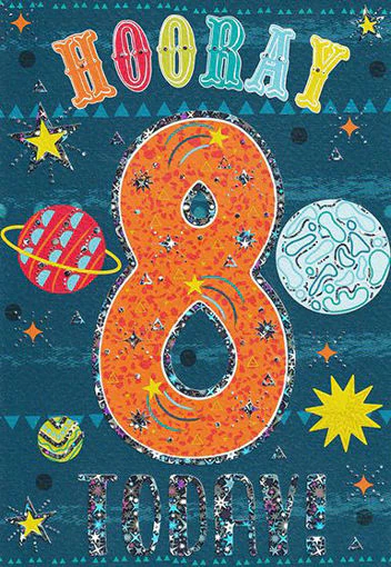 Birthday Card - Age 8 Planets Blue