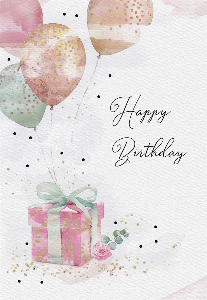 Birthday Card - Balloons & Gift