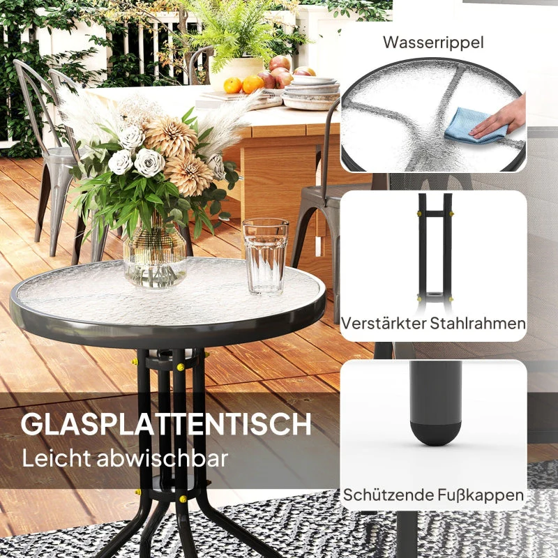 Bistro Set 3-Piece Weatherproof Glass Table Stackable Chairs - Black - Image 7
