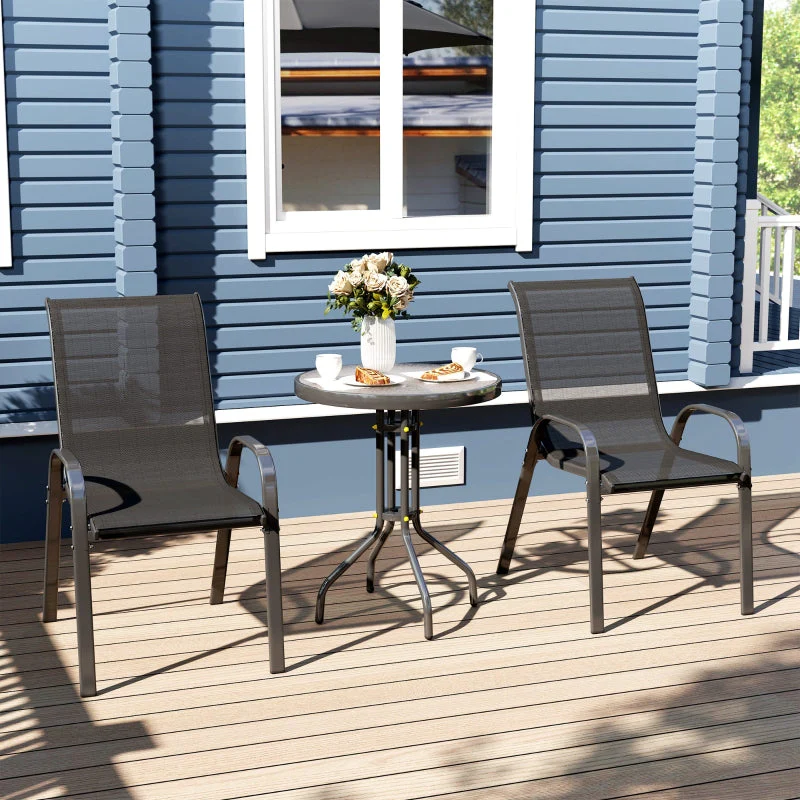 Bistro Set 3-Piece Weatherproof Glass Table Stackable Chairs - Black - Image 8