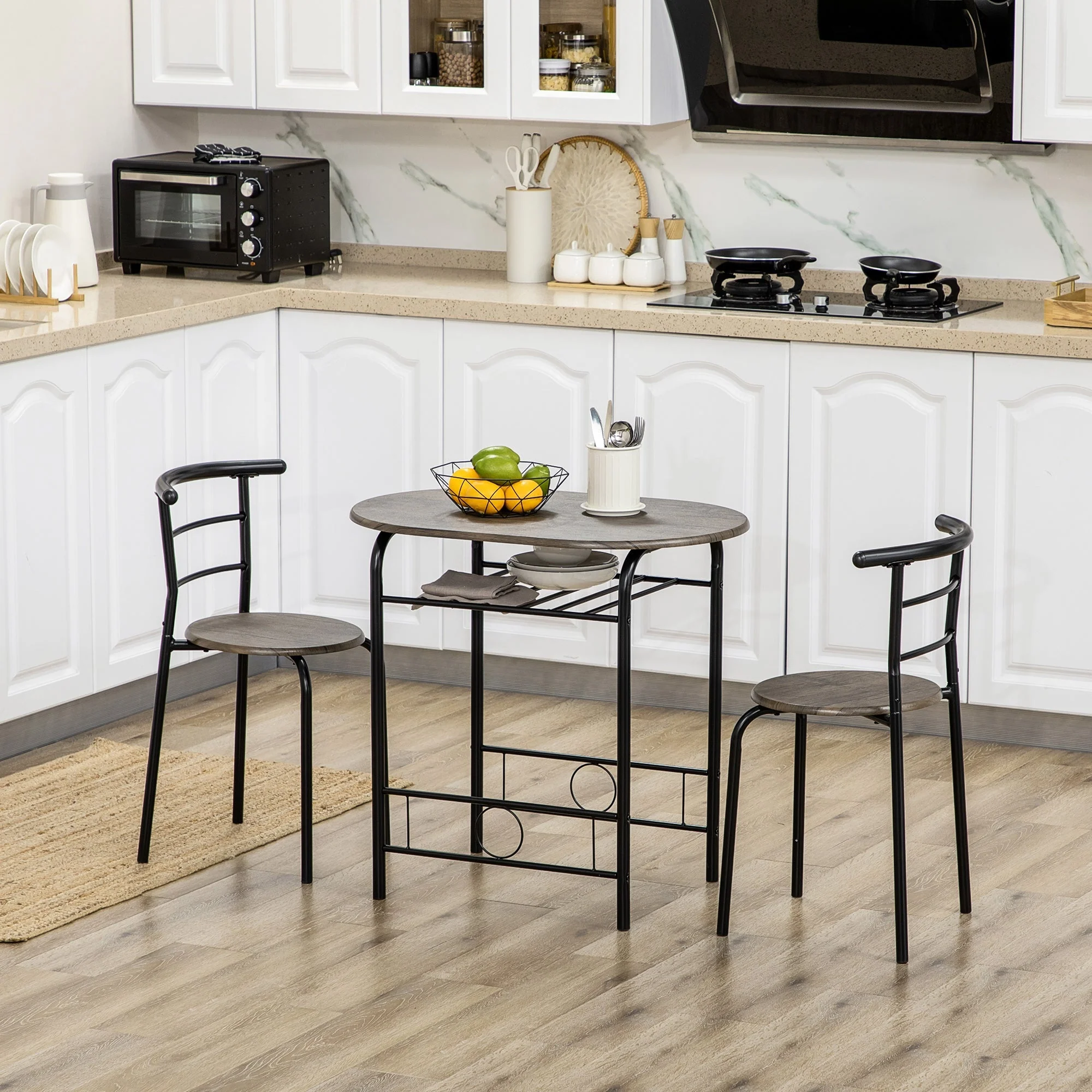 Bistro Set Dining Table and 2 Chairs 80cm Black