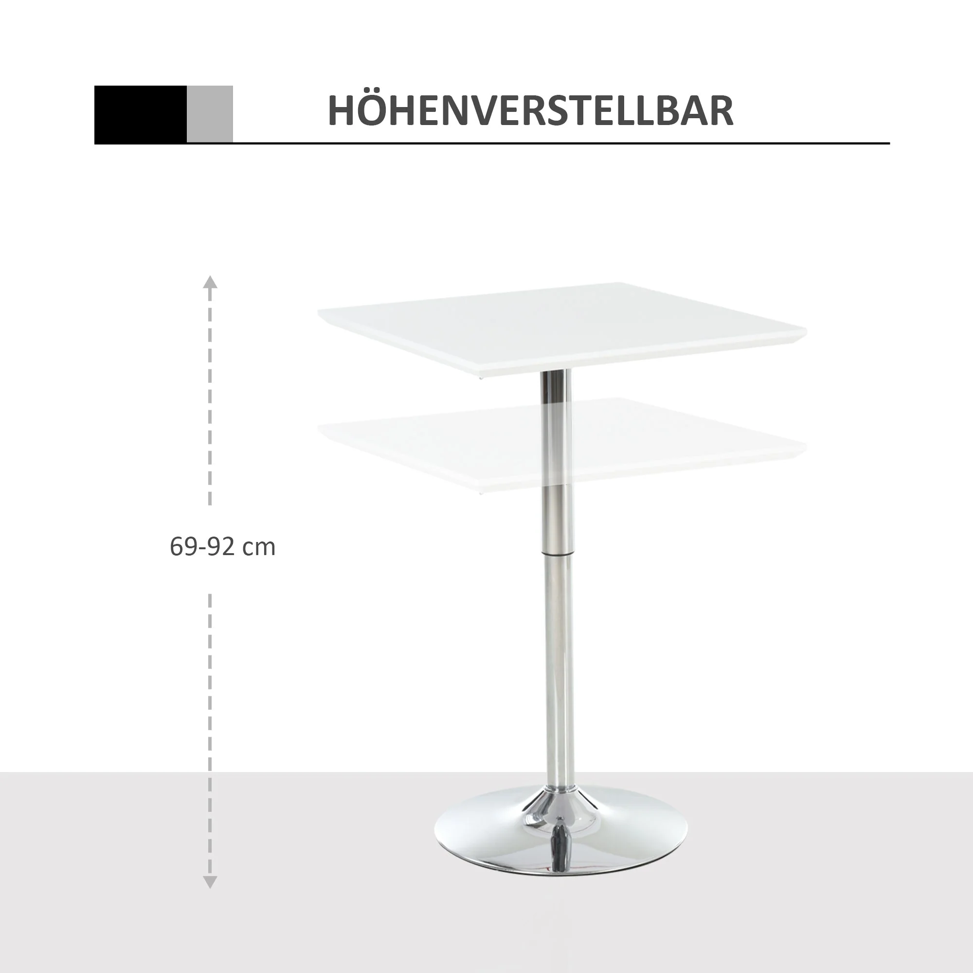 Bistro Table, Height Adjustable Square, Steel White - Image 4