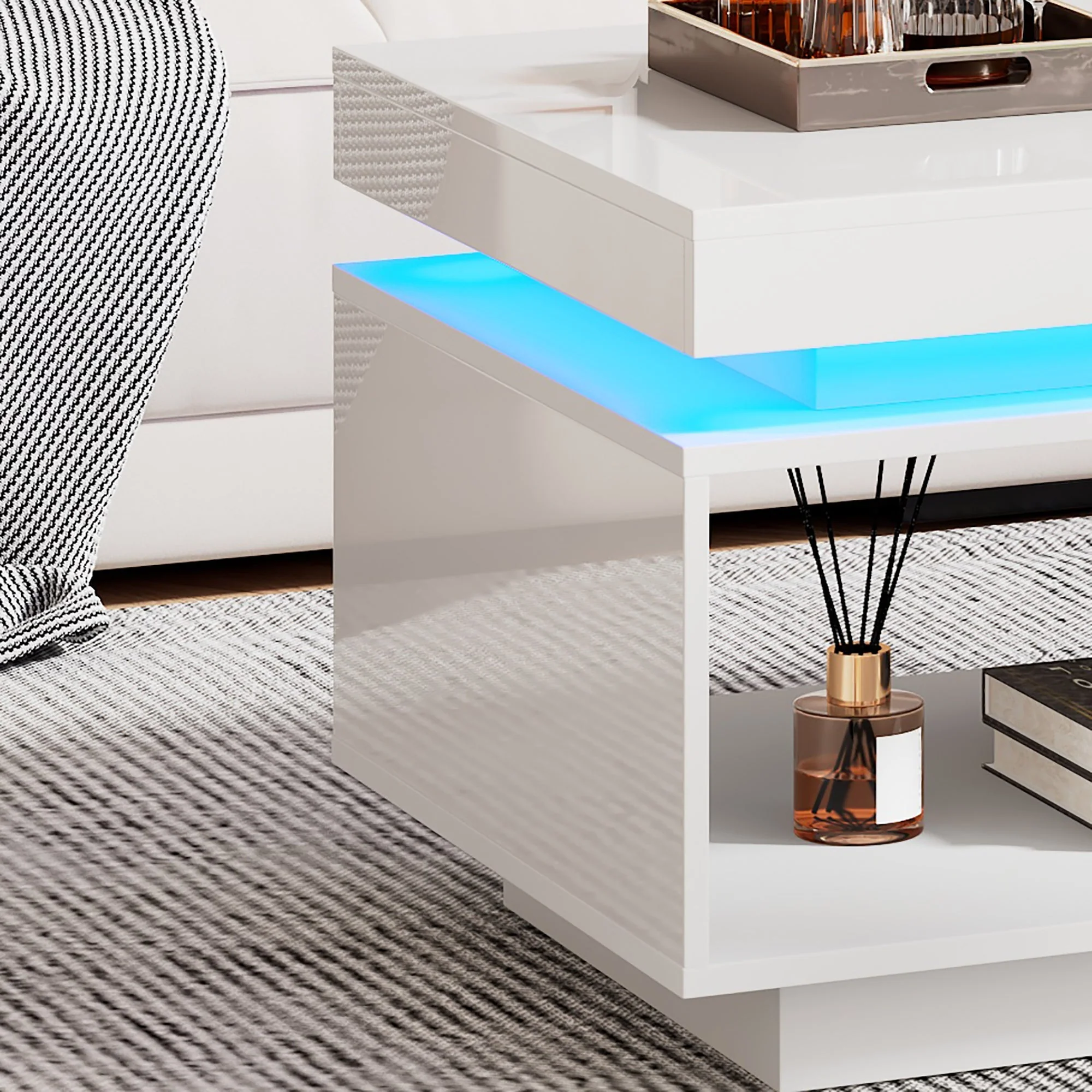 Black High-Gloss Coffee Table with Push-Pull Storage, Particle Board - Image 3
