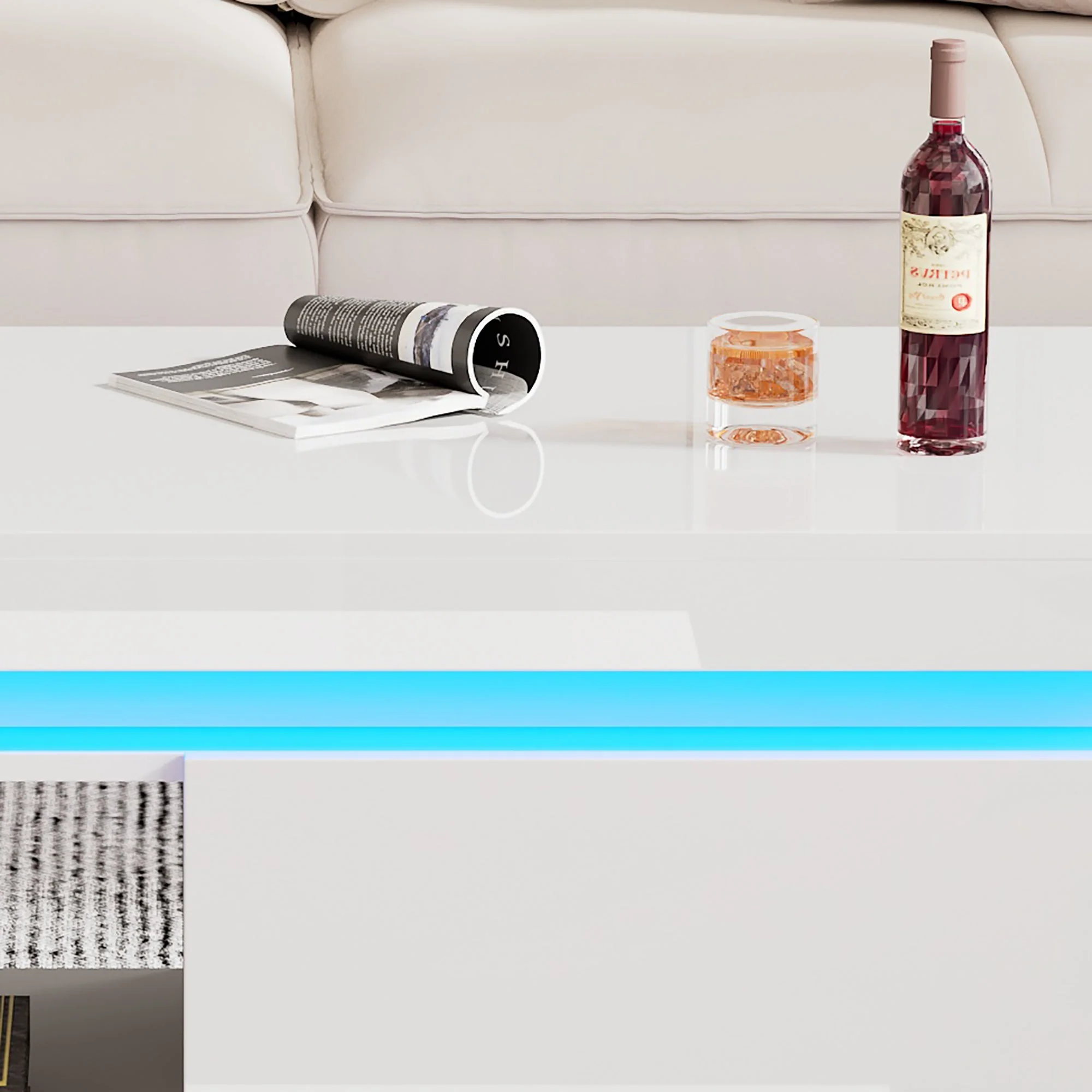 Black High-Gloss Coffee Table with Push-Pull Storage, Particle Board - Image 5
