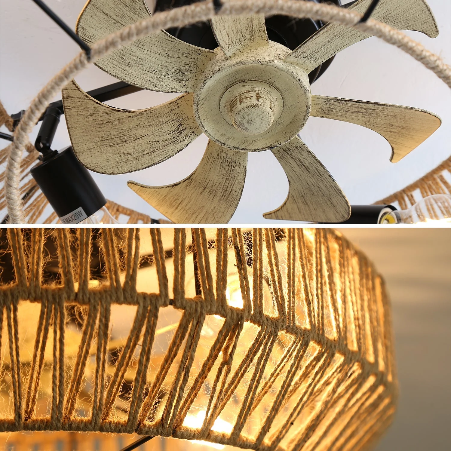 Boho Cage Ceiling Fan, 22-inch, 6 Speed, Reversible DC Motor, Rattan Weave - Image 5