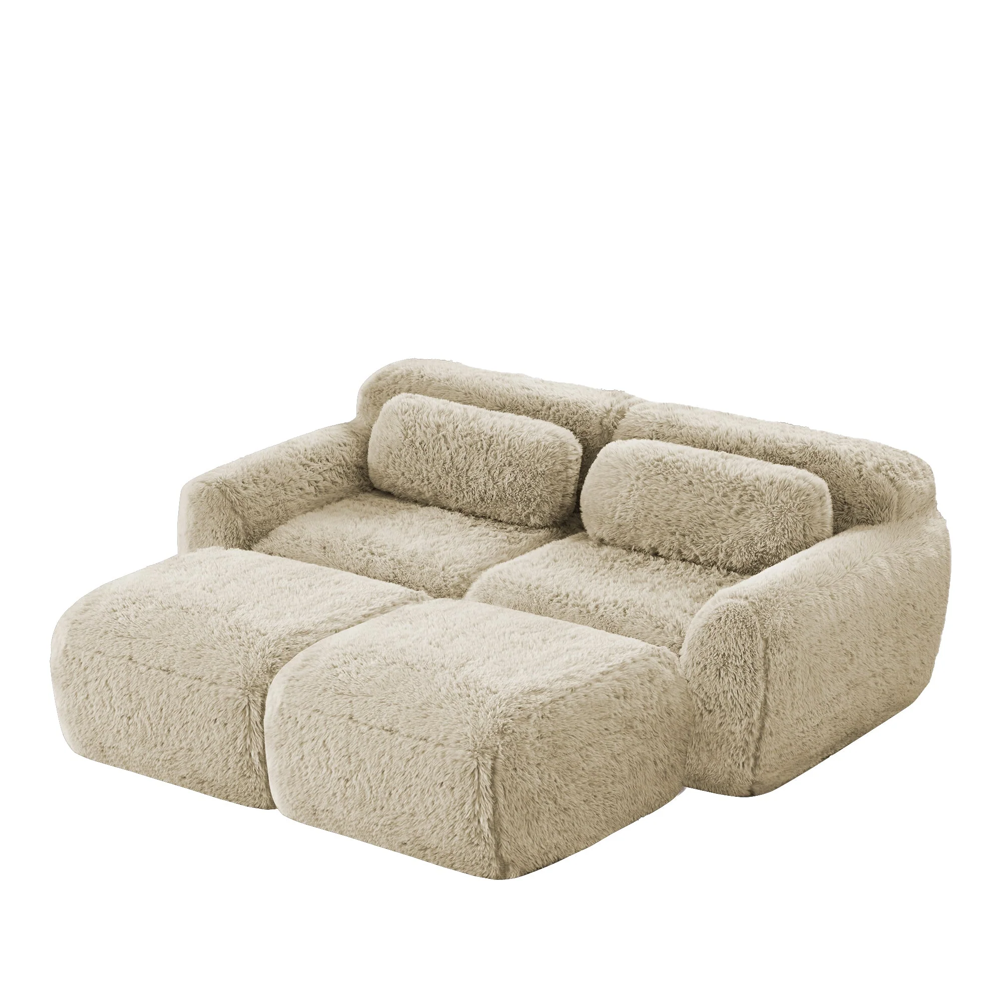 Boneless Cloud Modular Sleeper Sofa with 2 Ottomans - Soft Plush Light Khaki - Image 4