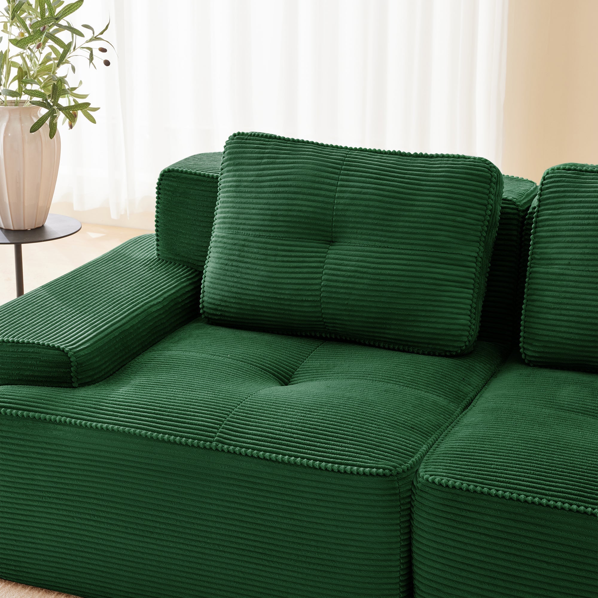 Boneless Modular Sofa Deep Seat Sleeper - Green Corduroy - Image 10