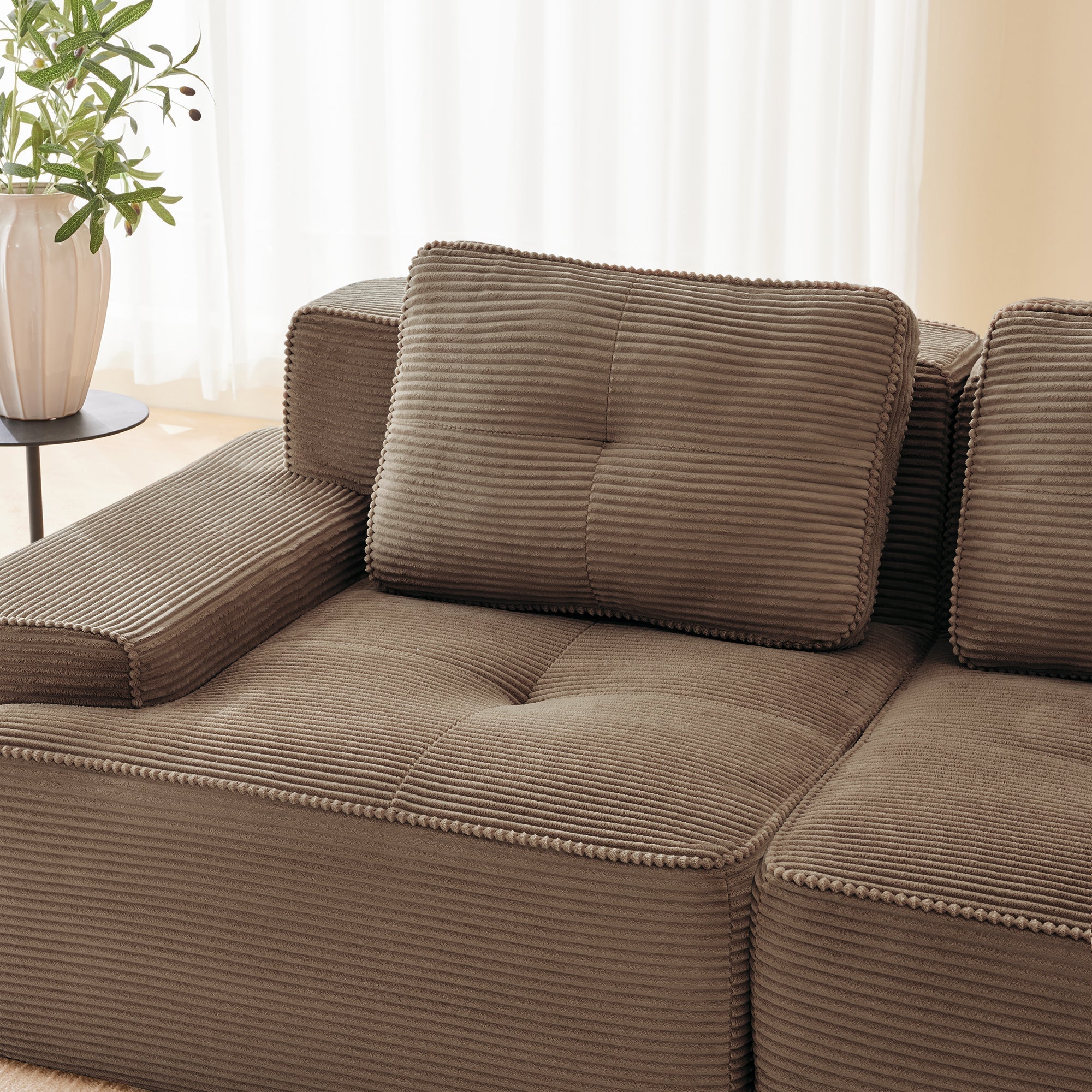 Boneless Modular Sofa Deep Seat Sleeper Loveseat - Brown Corduroy - Image 9