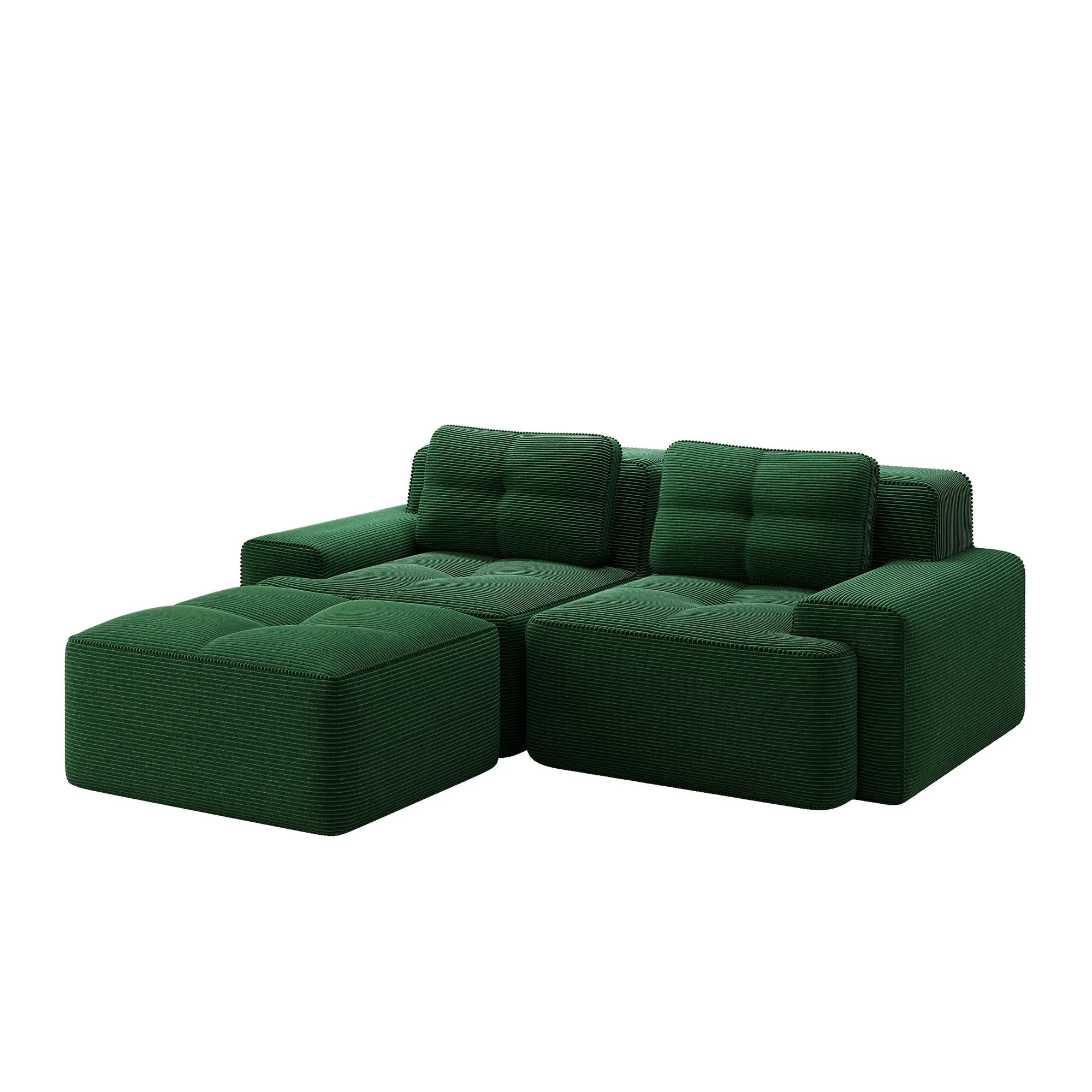 Boneless Modular Sofa L-Shaped Sleeper Ottoman Tufted - Corduroy Green - Image 4