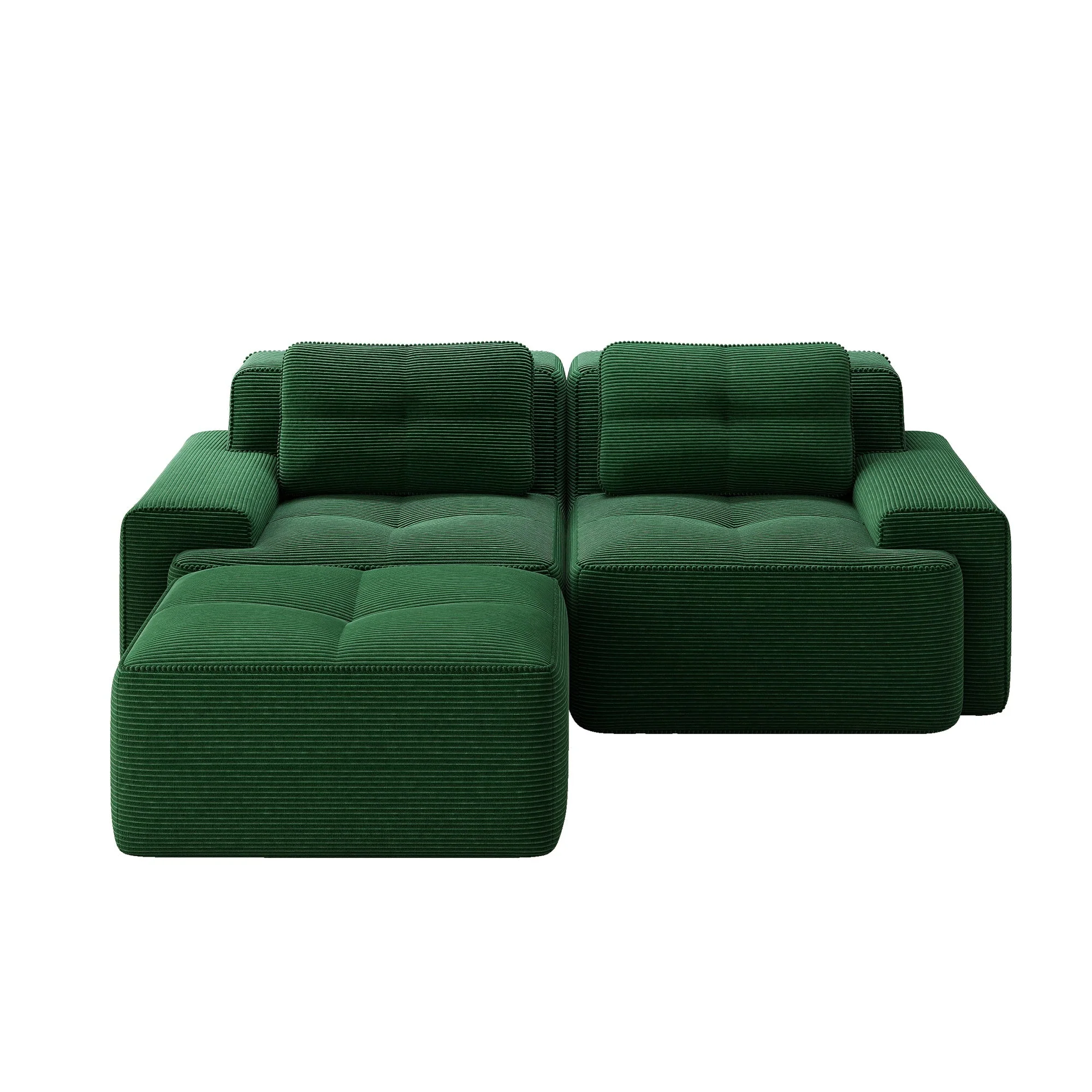 Boneless Modular Sofa L-Shaped Sleeper Ottoman Tufted - Corduroy Green - Image 6