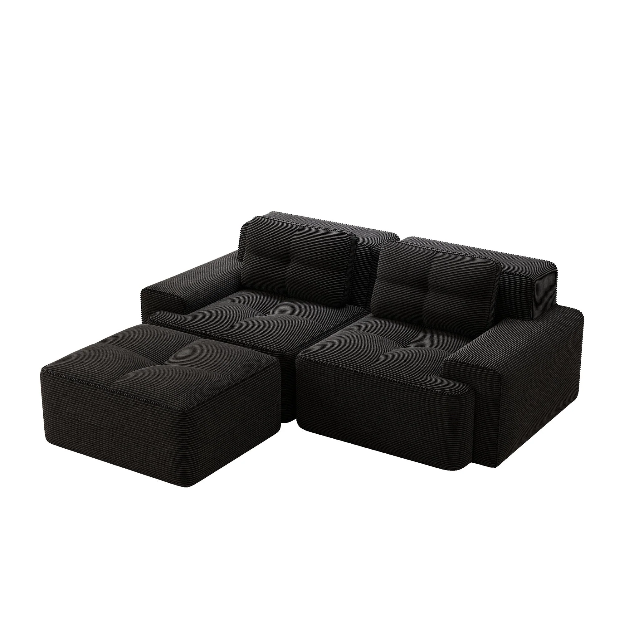 Boneless Modular Sofa L-Shaped Sleeper with Ottoman - Corduroy Black - Image 4