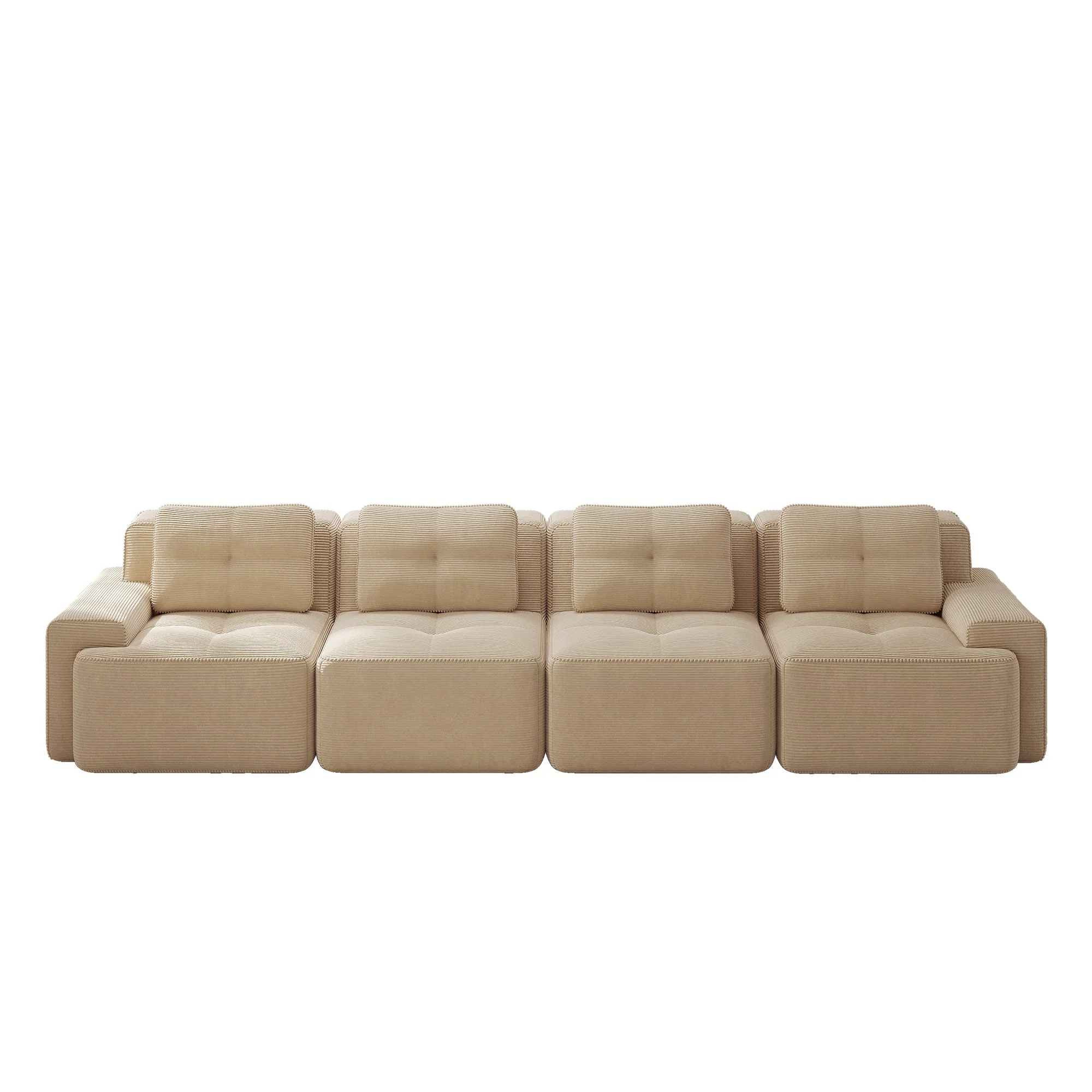 Boneless Sofa Modular 4-Seater Deep Seat Assembly-Free Corduroy Beige - Image 6