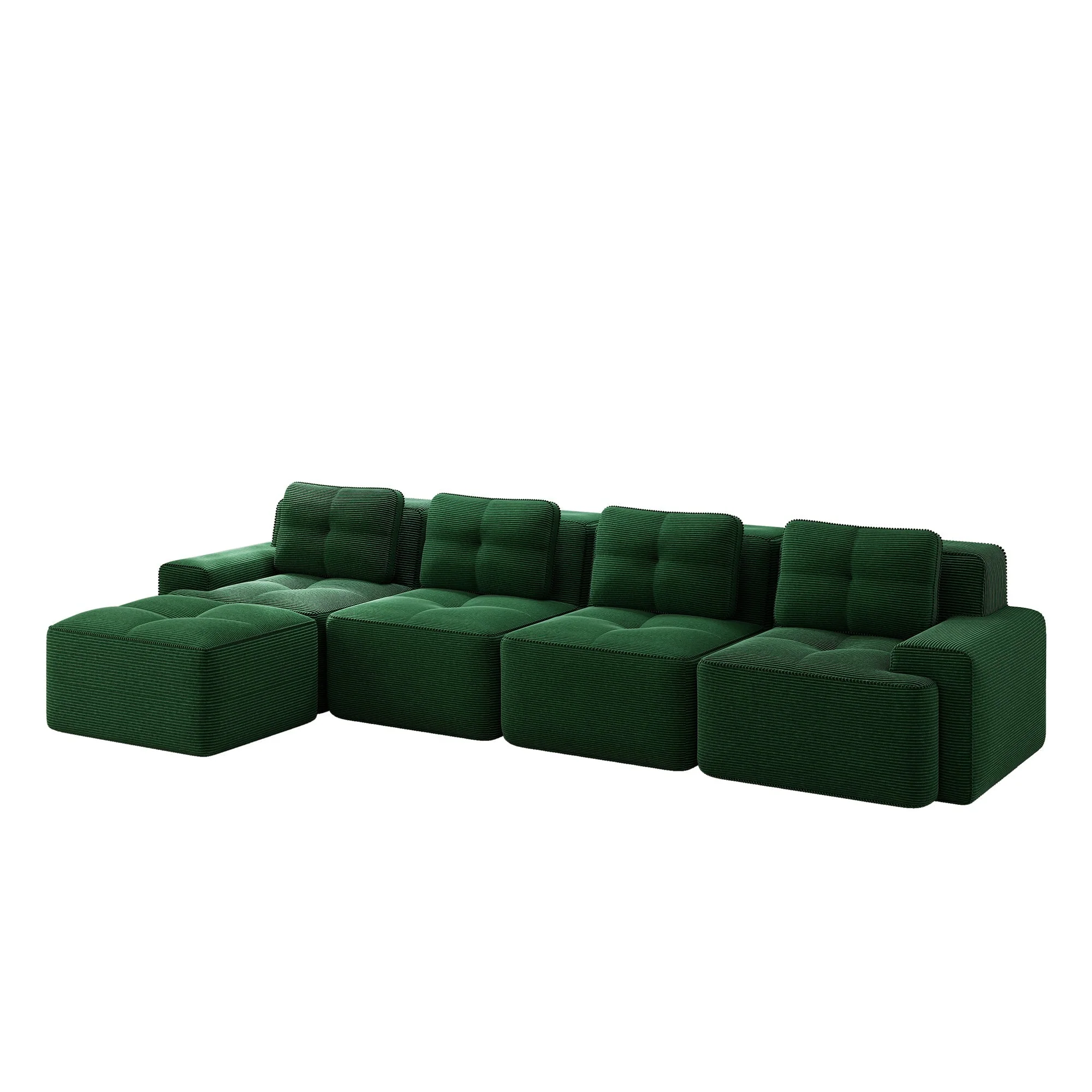 Boneless Sofa Modular L-Shaped Chaise Lounge 4-Seater Deep-Seat - Corduroy Green - Image 4