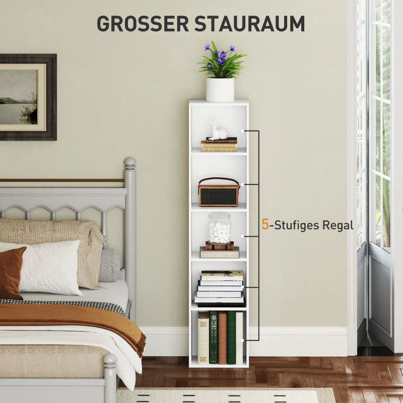 Bookcase, 5-Tier Adjustable Storage Shelf, White - Image 4