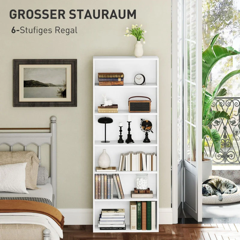 Bookcase, 5-Tier Standing with Adjustable Shelves, White - Image 4
