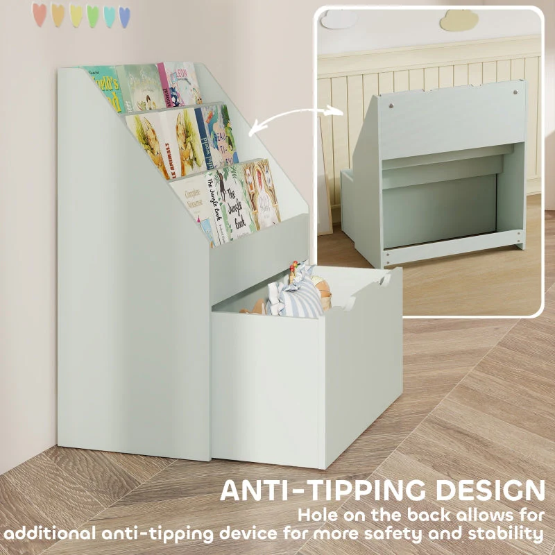 Bookcase for Kids, 3 Shelves with Drawer, Green MDF - Image 6