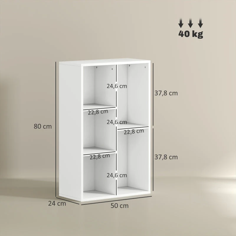 Bookcase, Standing Shelf with Tiers, White - Image 3