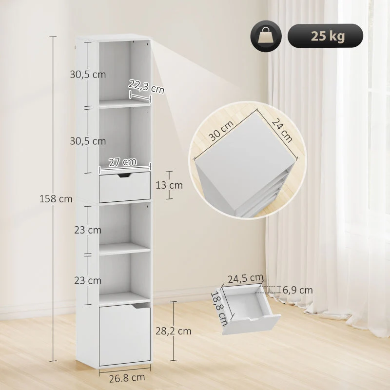Bookshelf 6-Tier Adjustable Drawer Cabinet White - Image 3