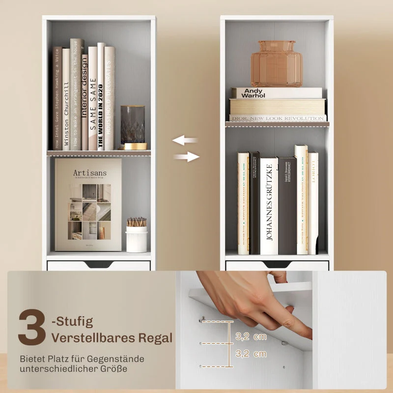 Bookshelf 6-Tier Adjustable Drawer Cabinet White - Image 5