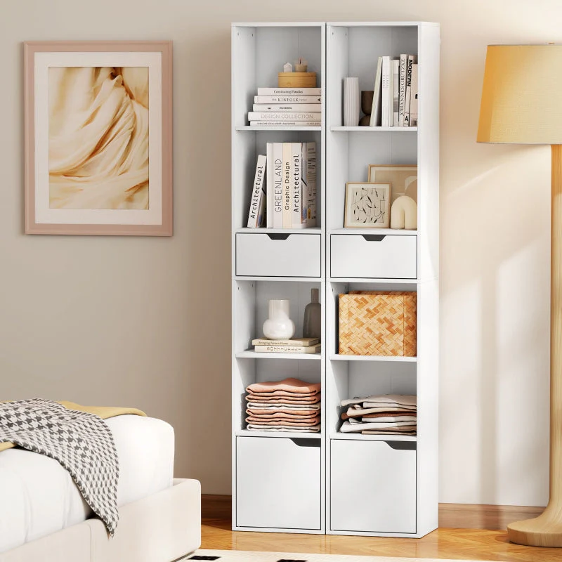 Bookshelf 6-Tier Adjustable Drawer Cabinet White - Image 8