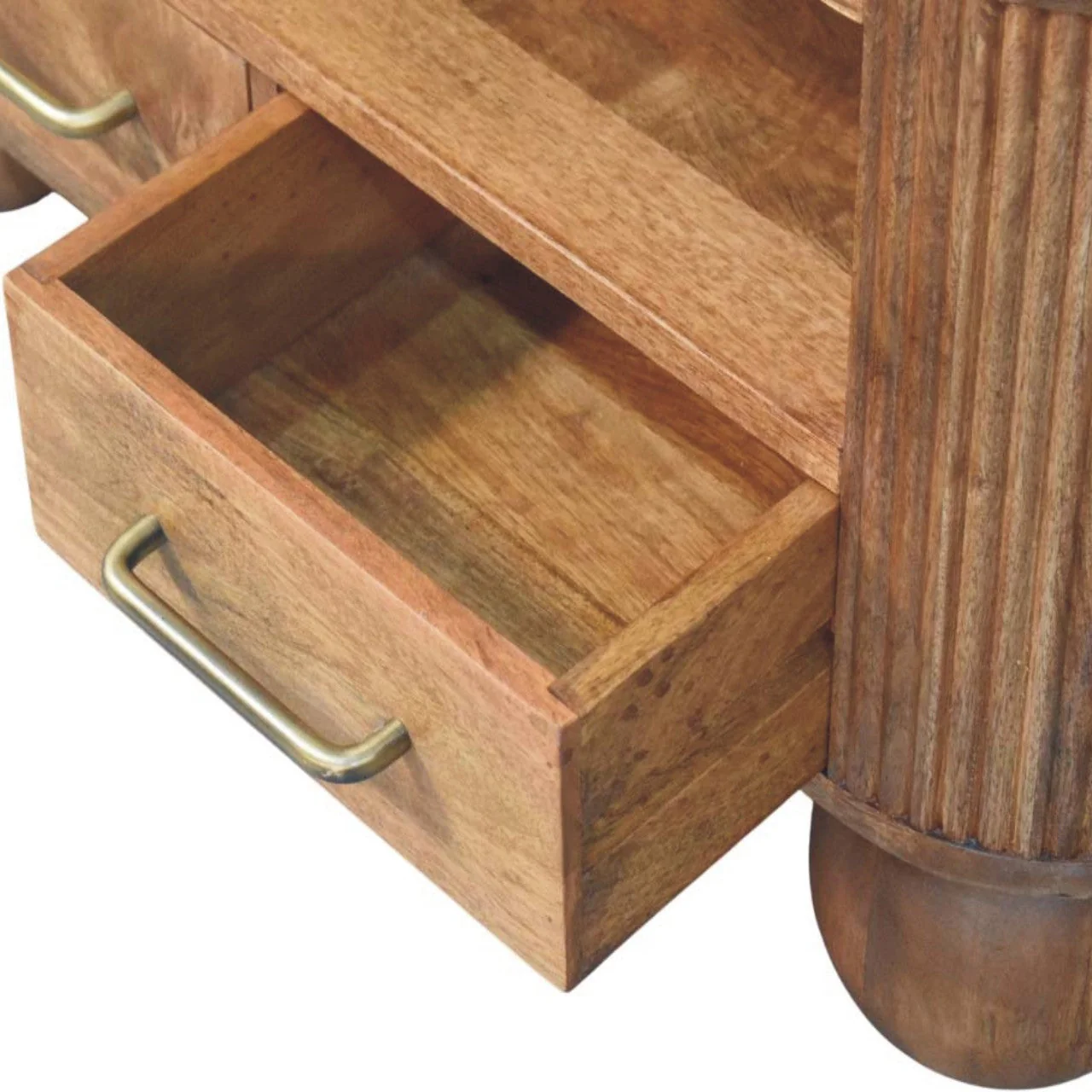 Briarwood Fluted Coffee Table with 2 Drawers, 1 Shelf, Solid Wood Brown - Image 8