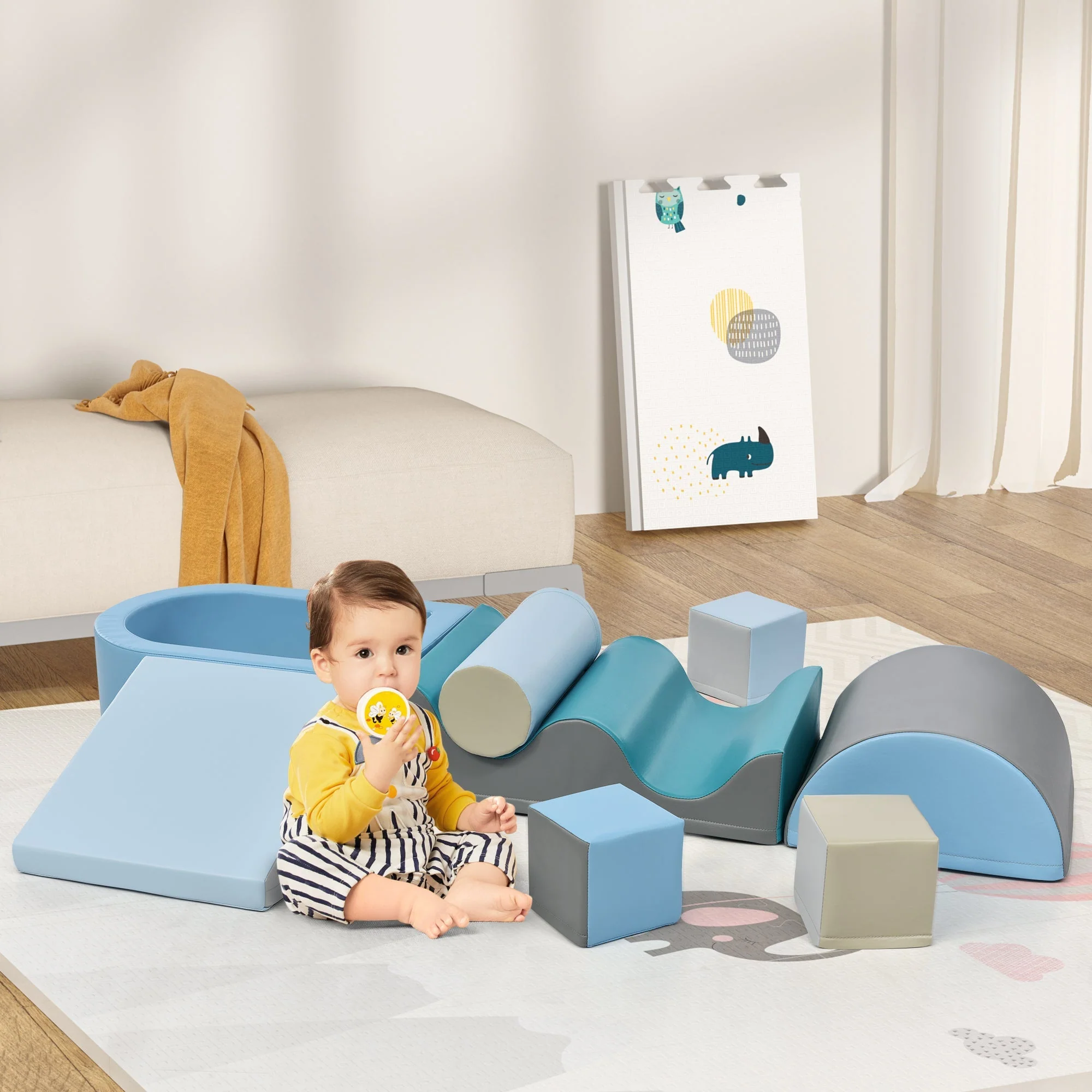 Building Blocks 9-Piece Romping and Climbing, Stairs, Slide, Ball Pit, Soft, Colorful - Image 10