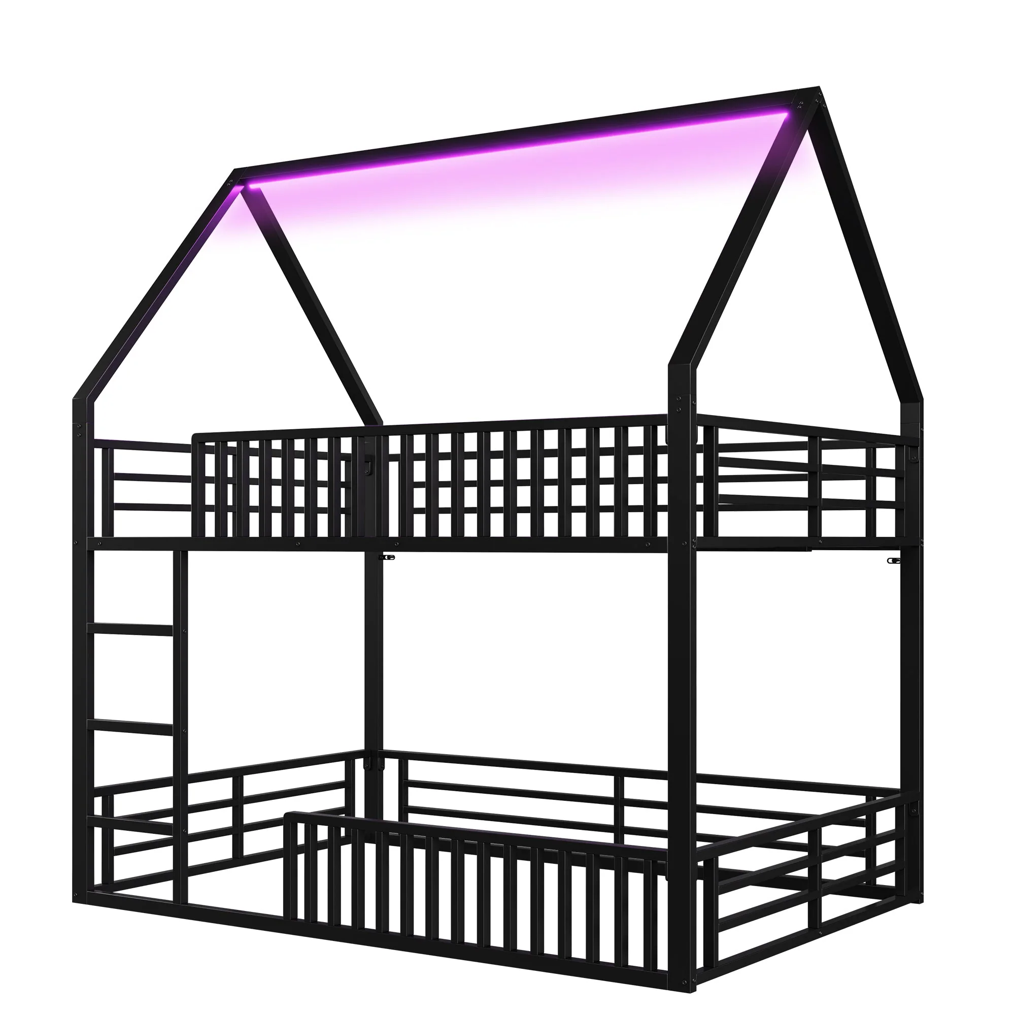 Bunk Bed 140x200 House Design Fence LED Light - Black - Image 6