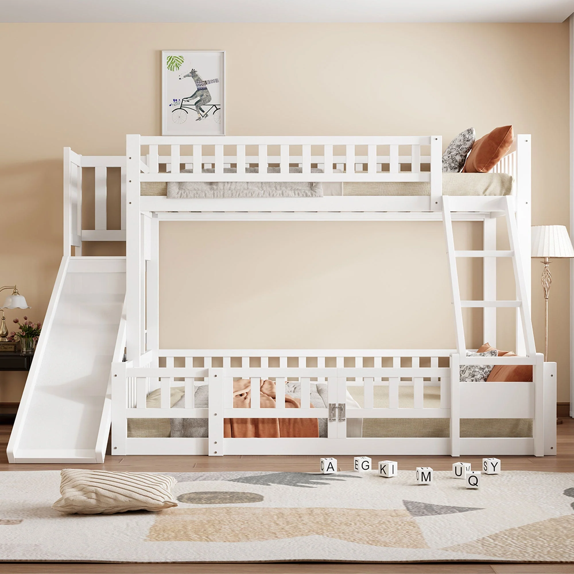 Bunk Bed 90/140x200cm Slide Steps Storage Shelves - White Pine Wood - Image 2