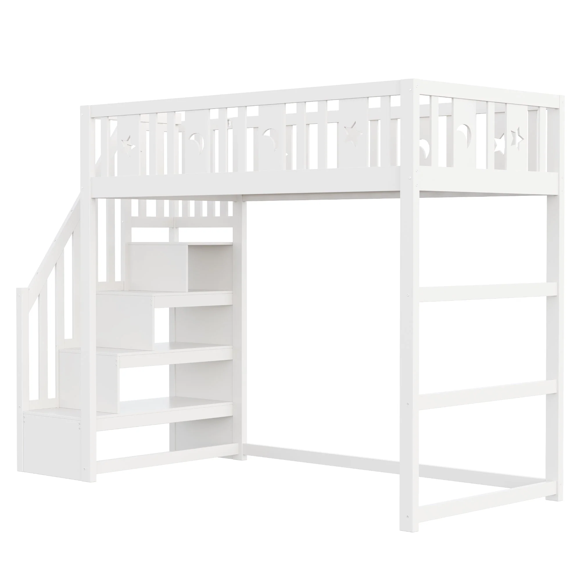 Bunk Bed, 90x200 with Stairs, Loft, Solid Wood, White - Image 9