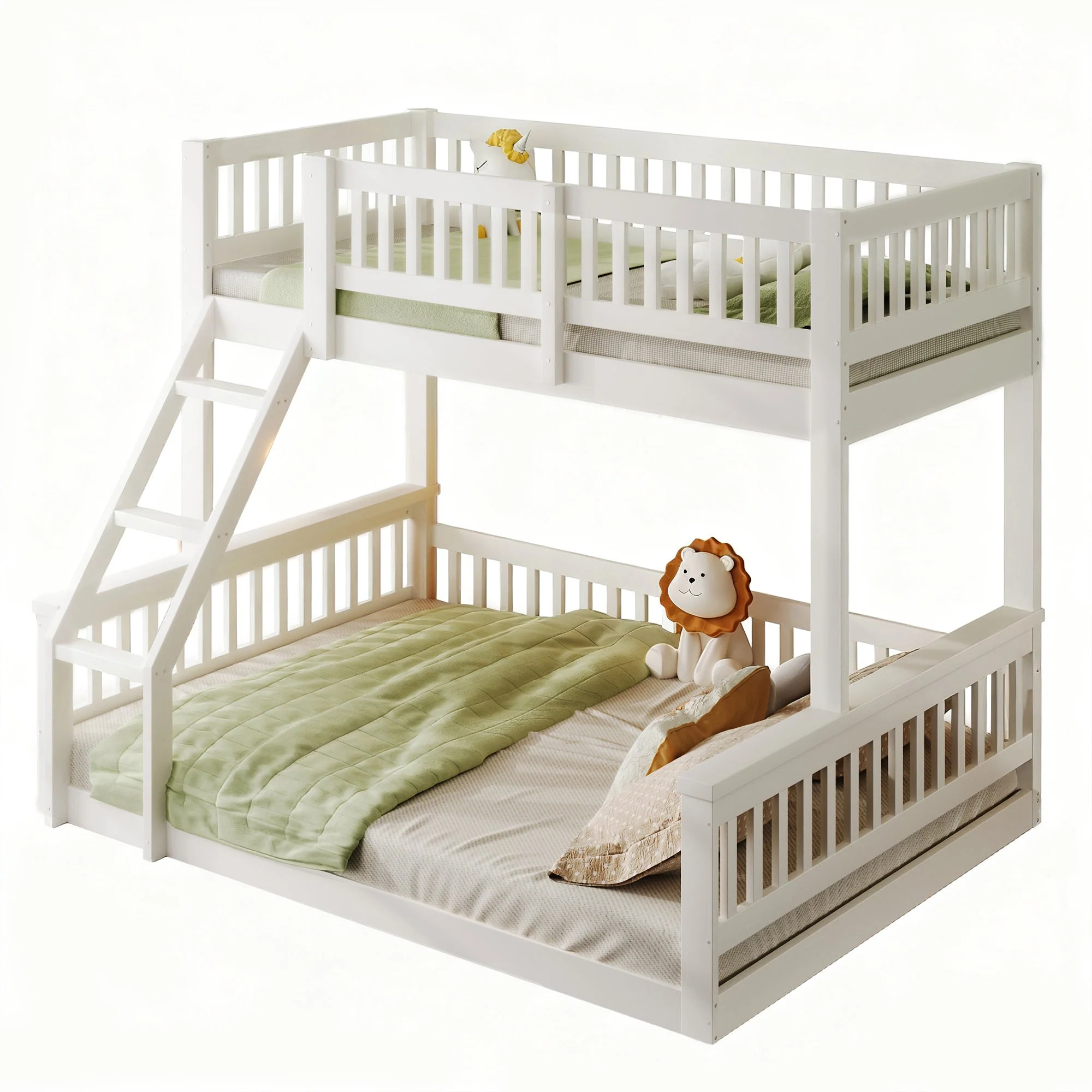 Bunk Bed 90x200cm/140x200cm Mixed Size with Ladder & Rail White - Image 7