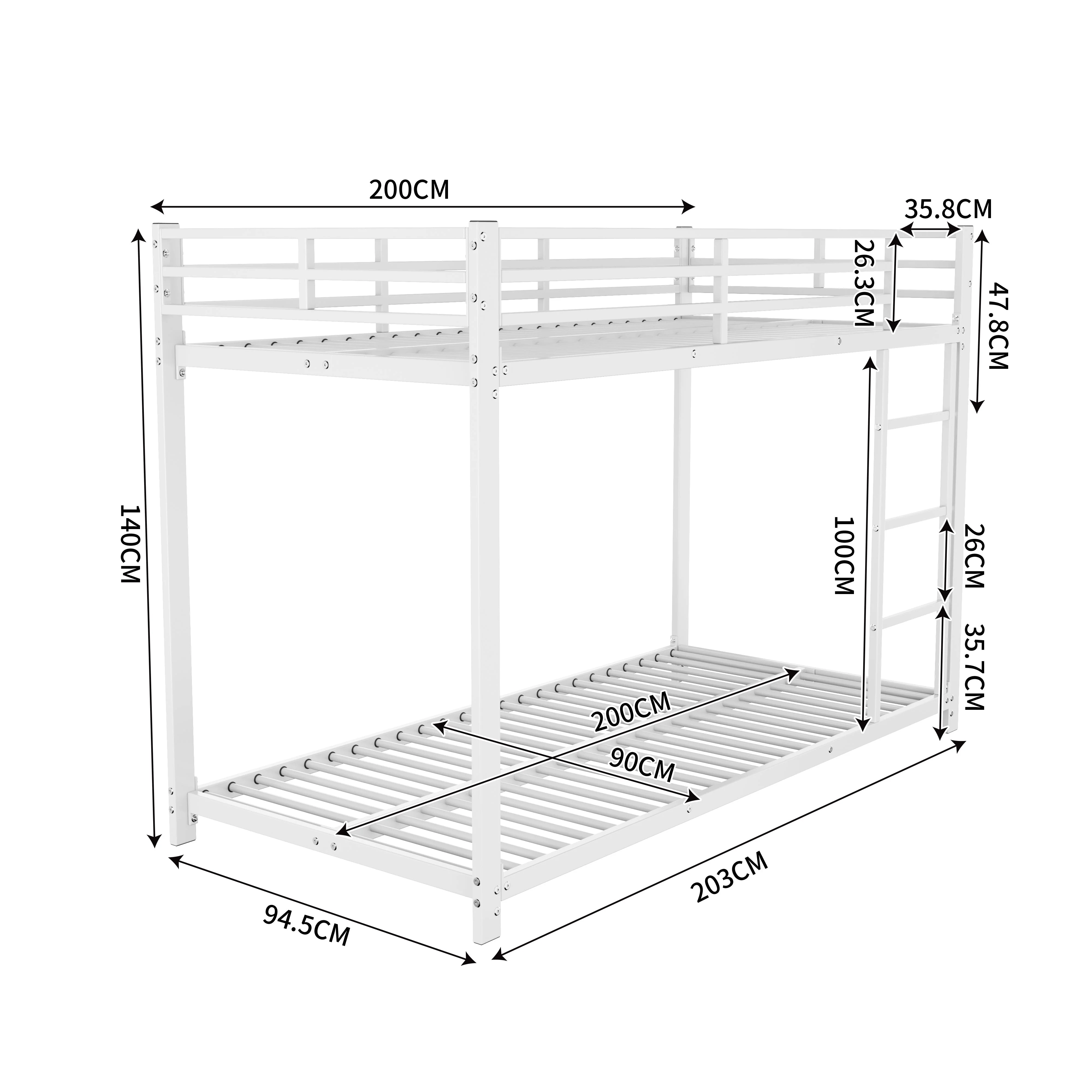 Bunk Bed 90x200cm Classic Iron Frame - White - Image 6