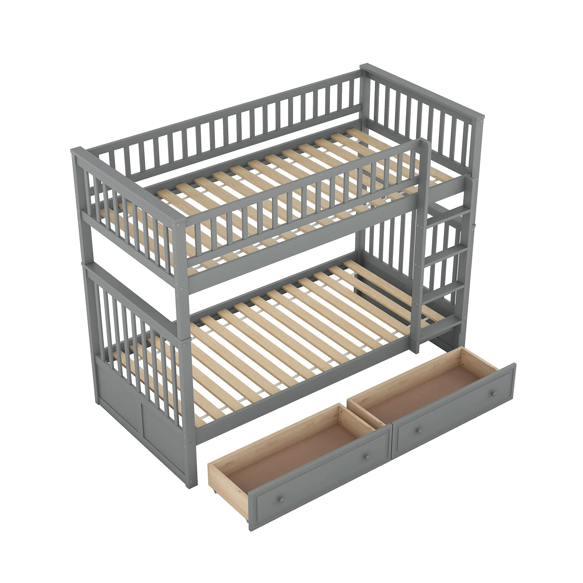 Bunk Bed 90x200cm Convertible Functional with Drawers - Grey - Image 7