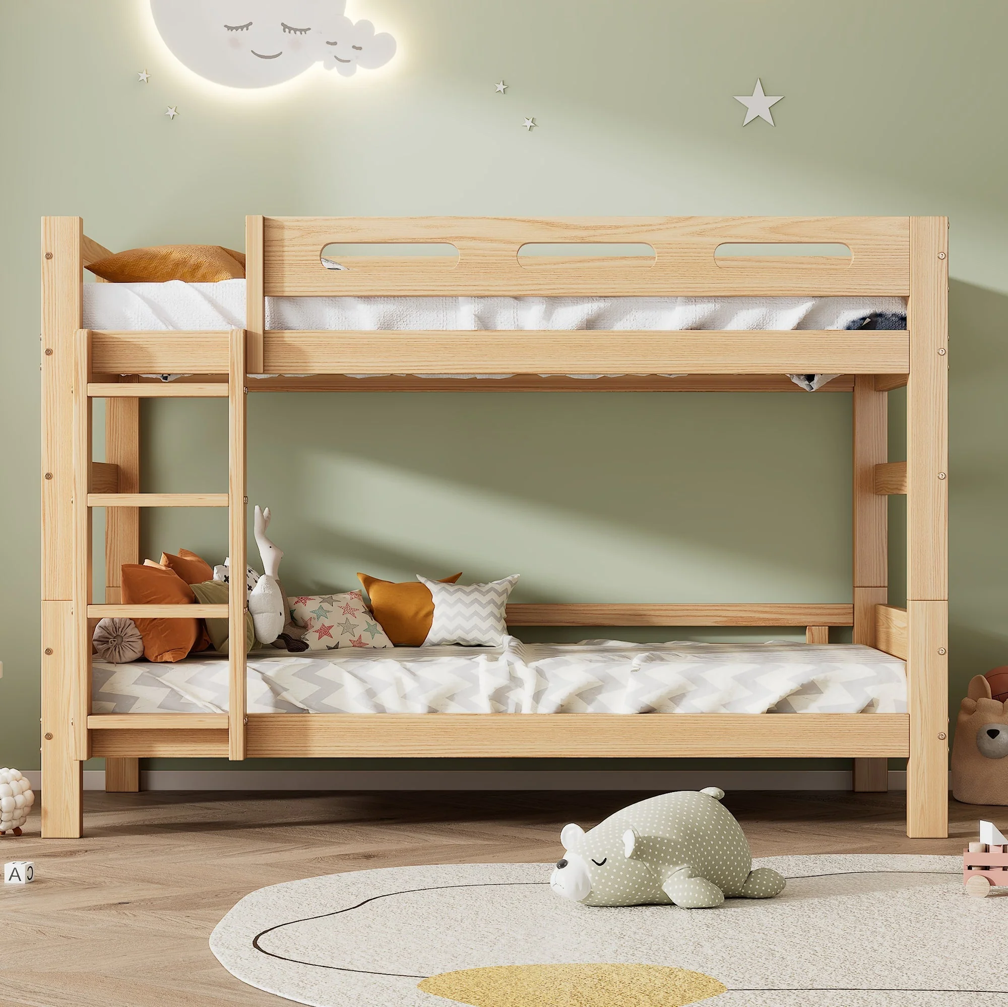 Bunk Bed 90x200cm Divisible 2 Single Beds Sturdy Pine Frame, Natural - Image 2