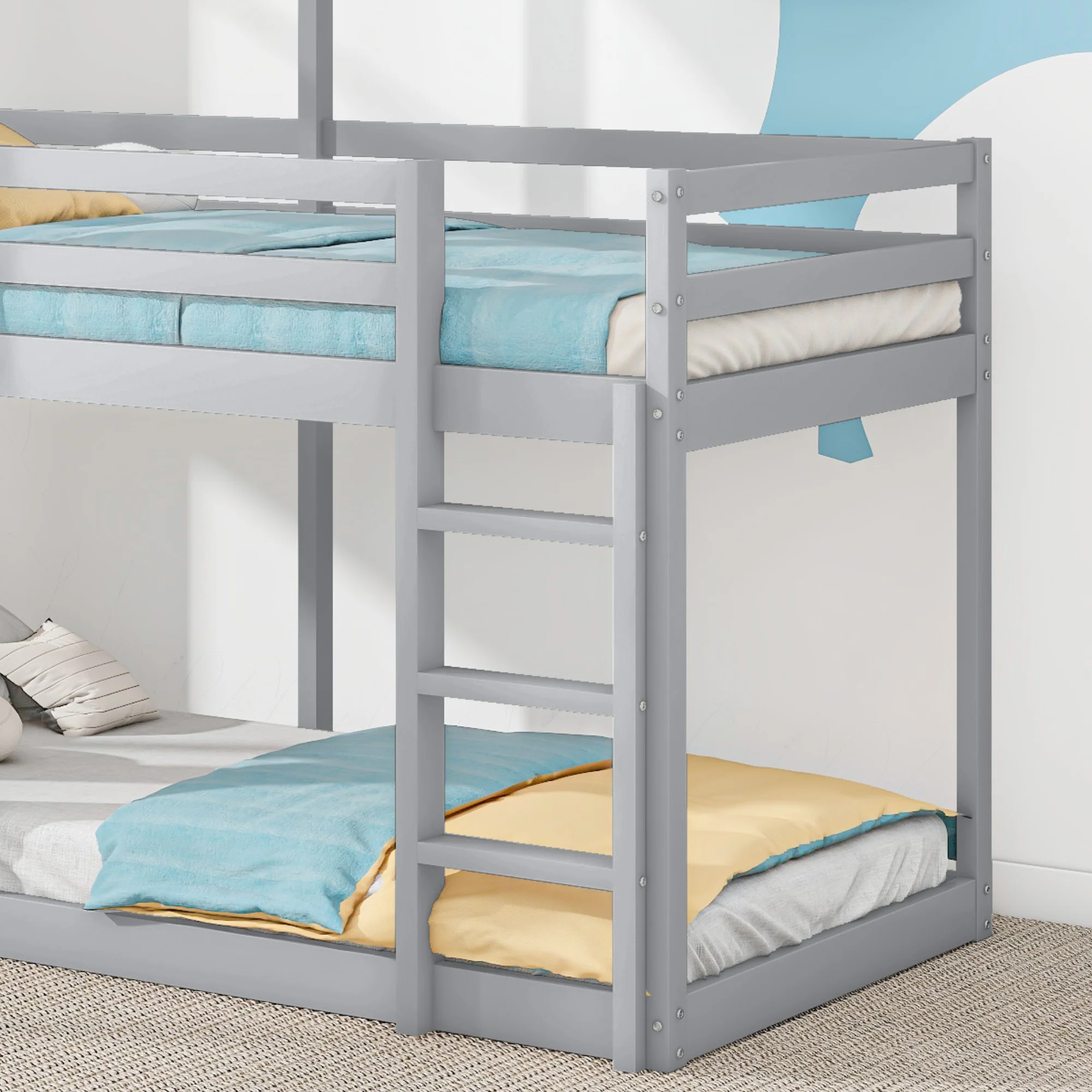 Bunk Bed 90x200cm House Bed with Ladder and Canopy Solid Wood Grey - Image 5