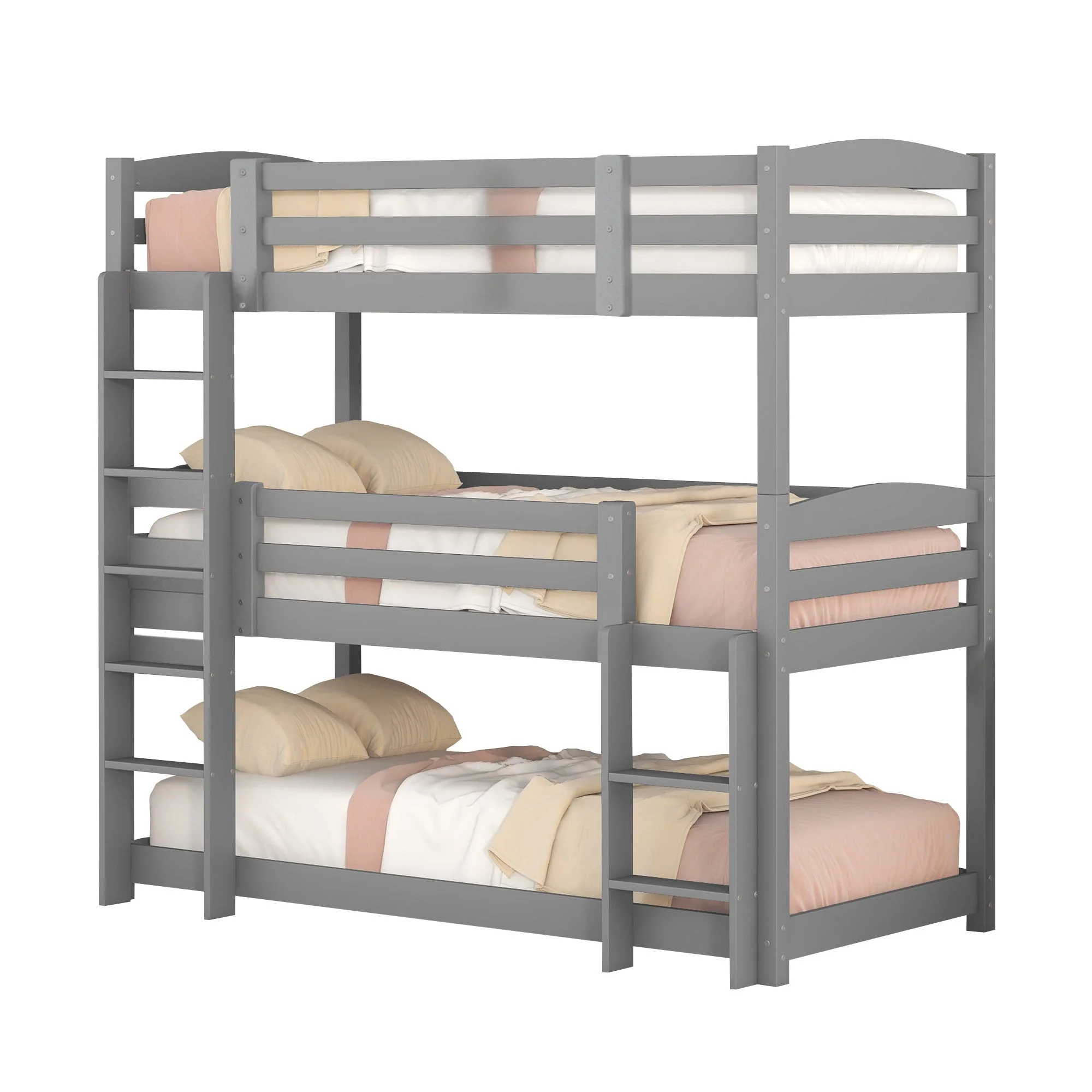 Bunk Bed 90x200cm Single Wooden Triple for Children, Grey - Image 8
