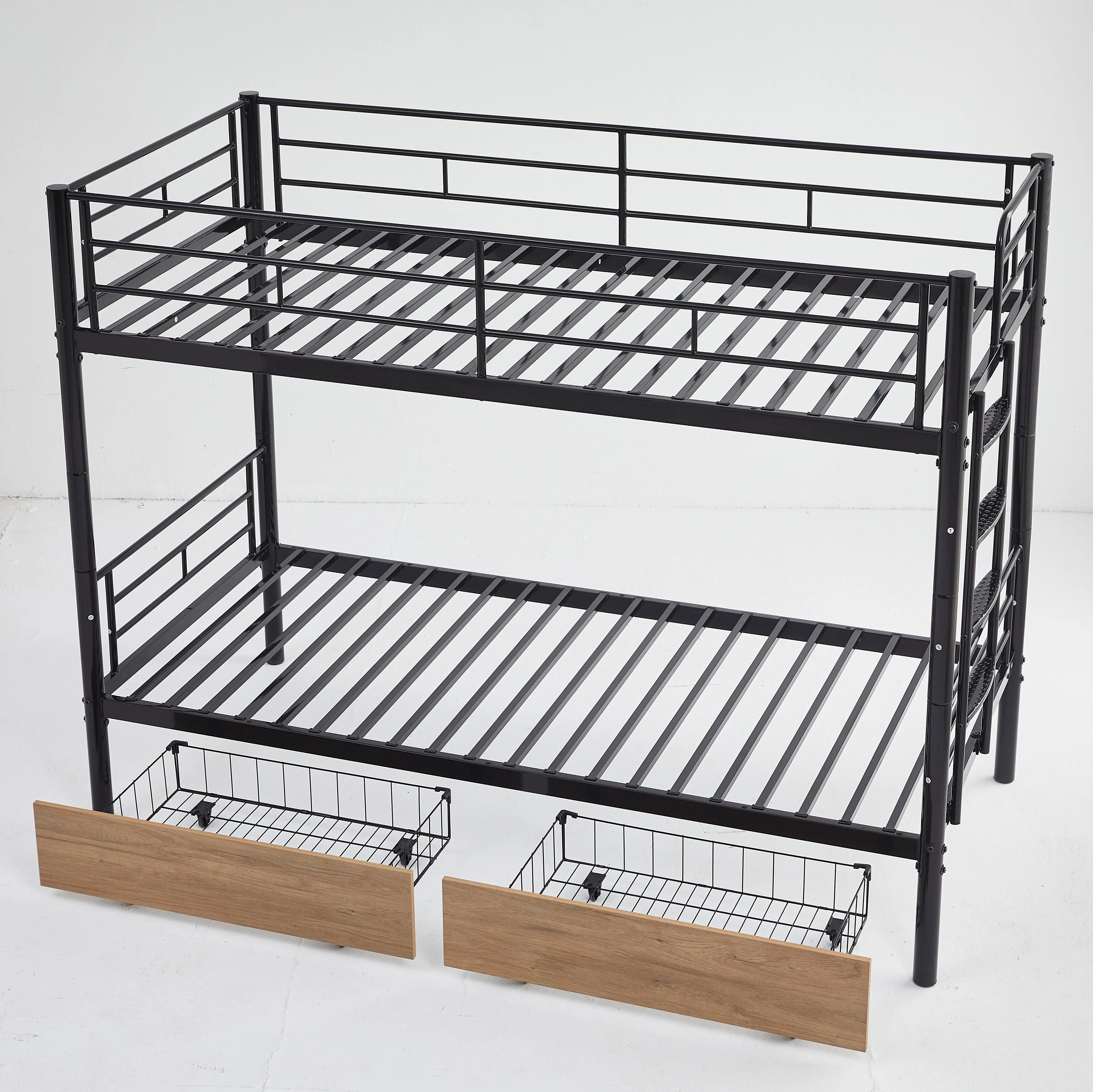 Bunk Bed 90x200cm with Drawers, Convertible to Single Beds, Black Metal - Image 7
