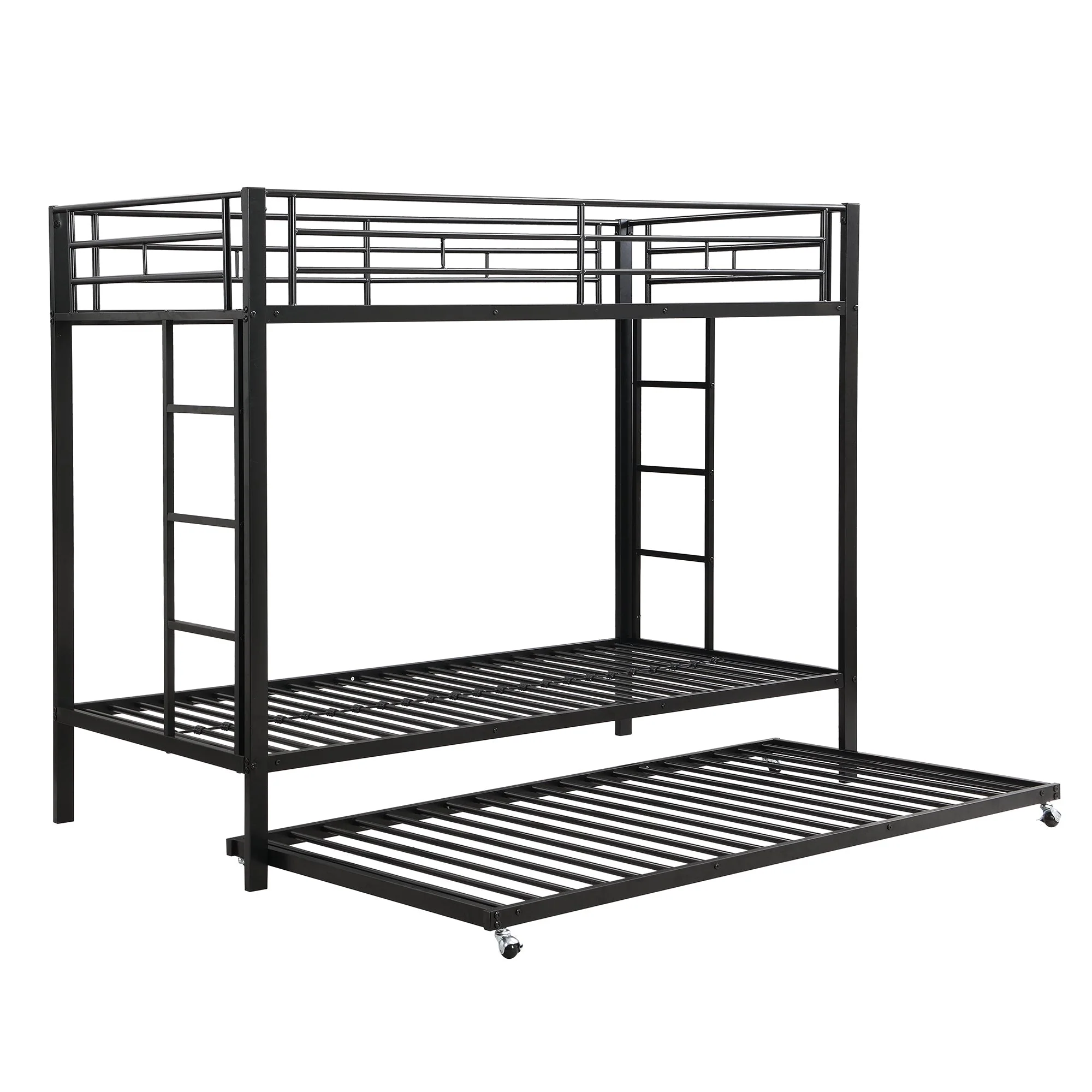 Bunk Bed 90x200cm with Pull-Out Bed Safety Railings EN747 Certified - Black Iron Frame - Image 8