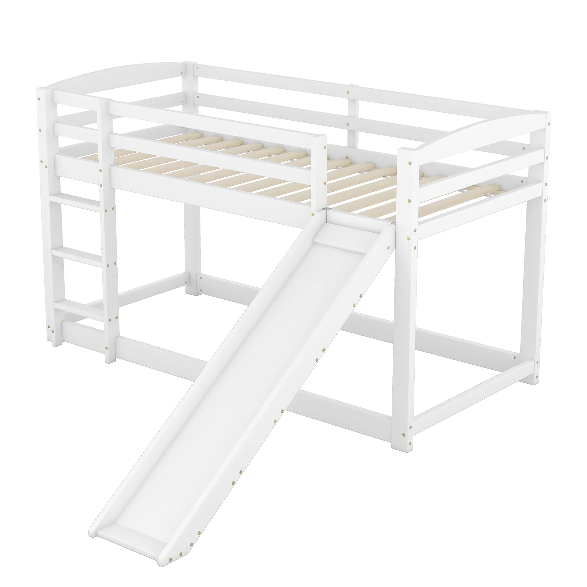 Bunk Bed 90x200cm with Slide, Solid Wood Frame for Kids & Teens, White - Image 9