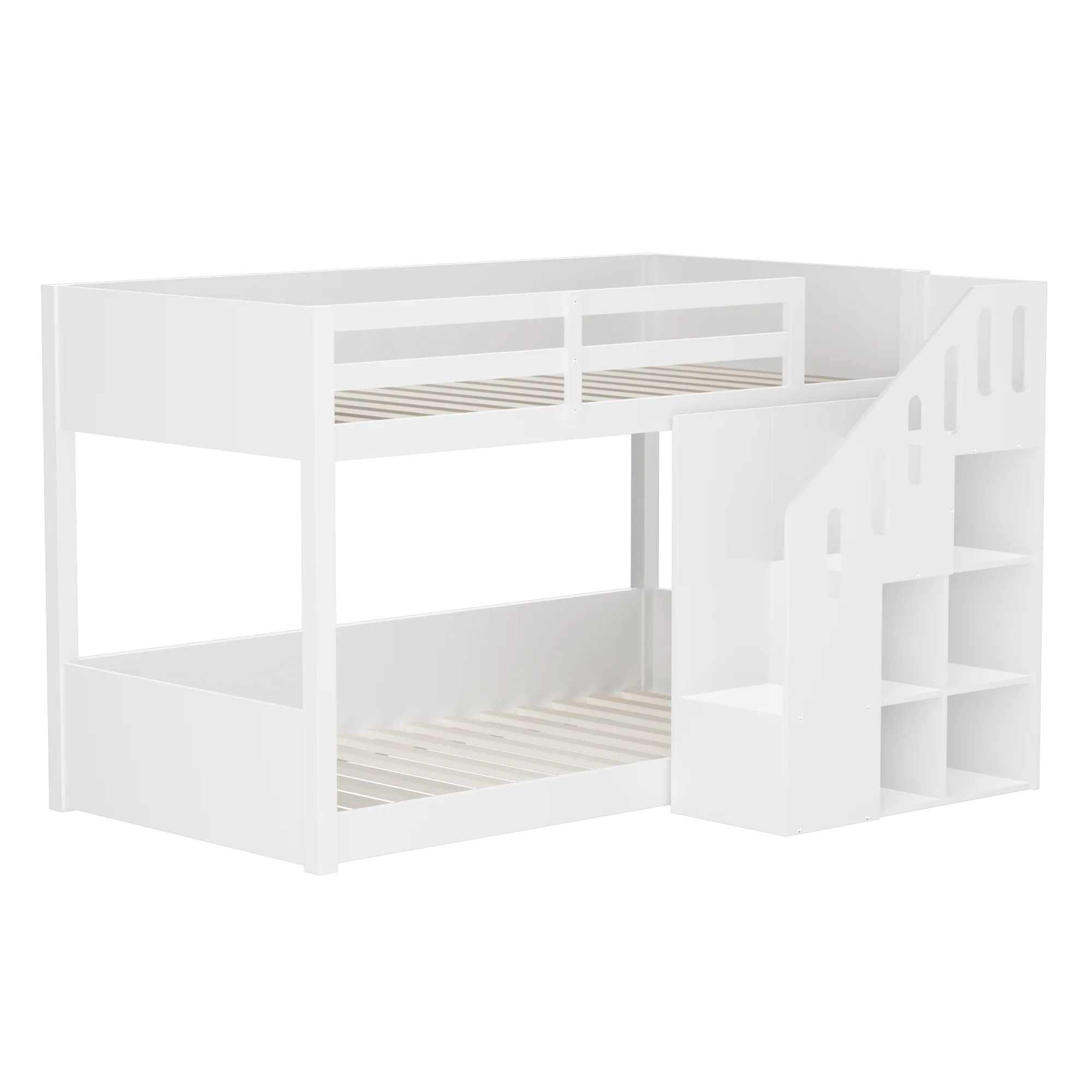 Bunk Bed 90x200cm with Stairs Lockers & Railing - White - Image 10