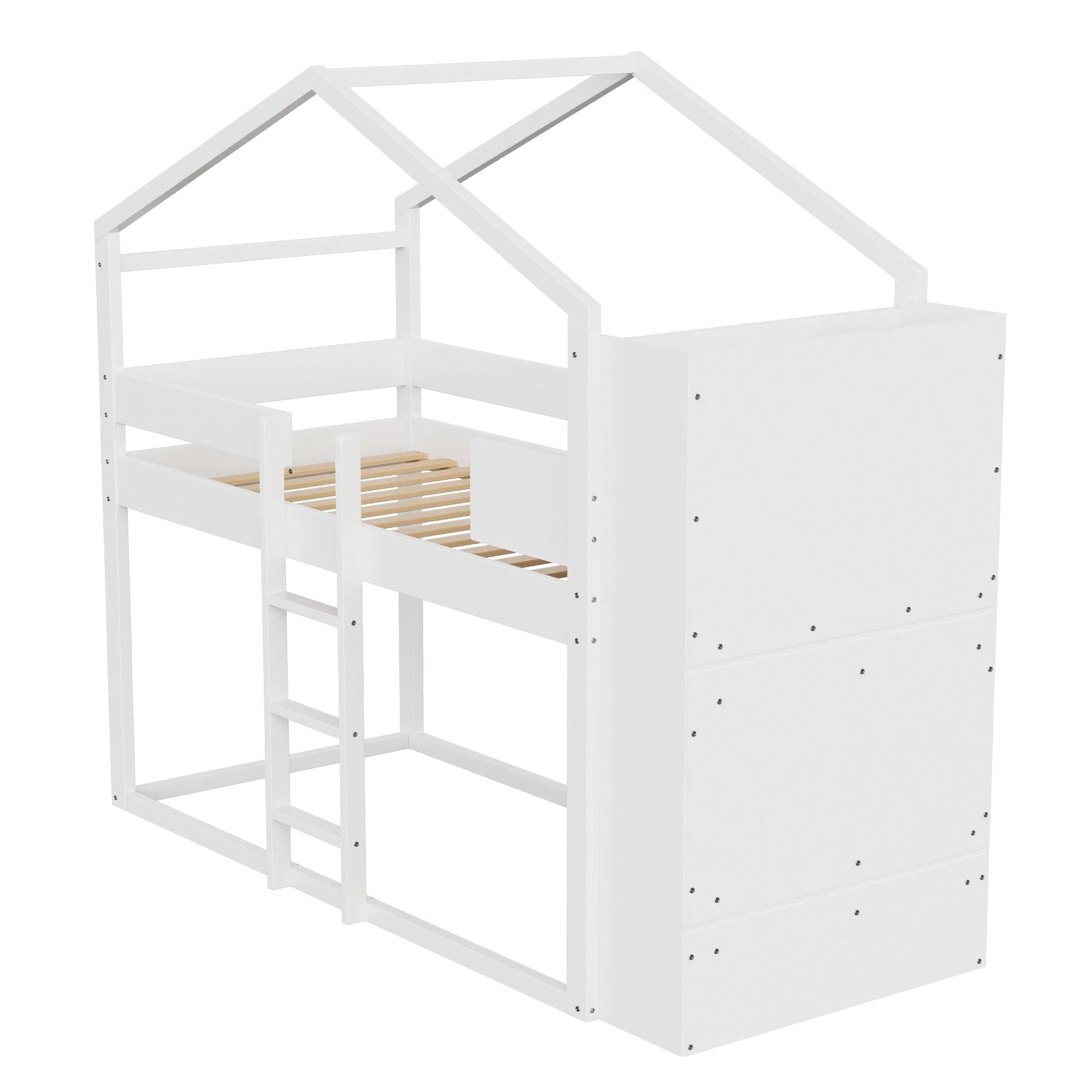 Bunk Bed 90x200cm with Storage Slatted Base Pine Wood White - Image 10