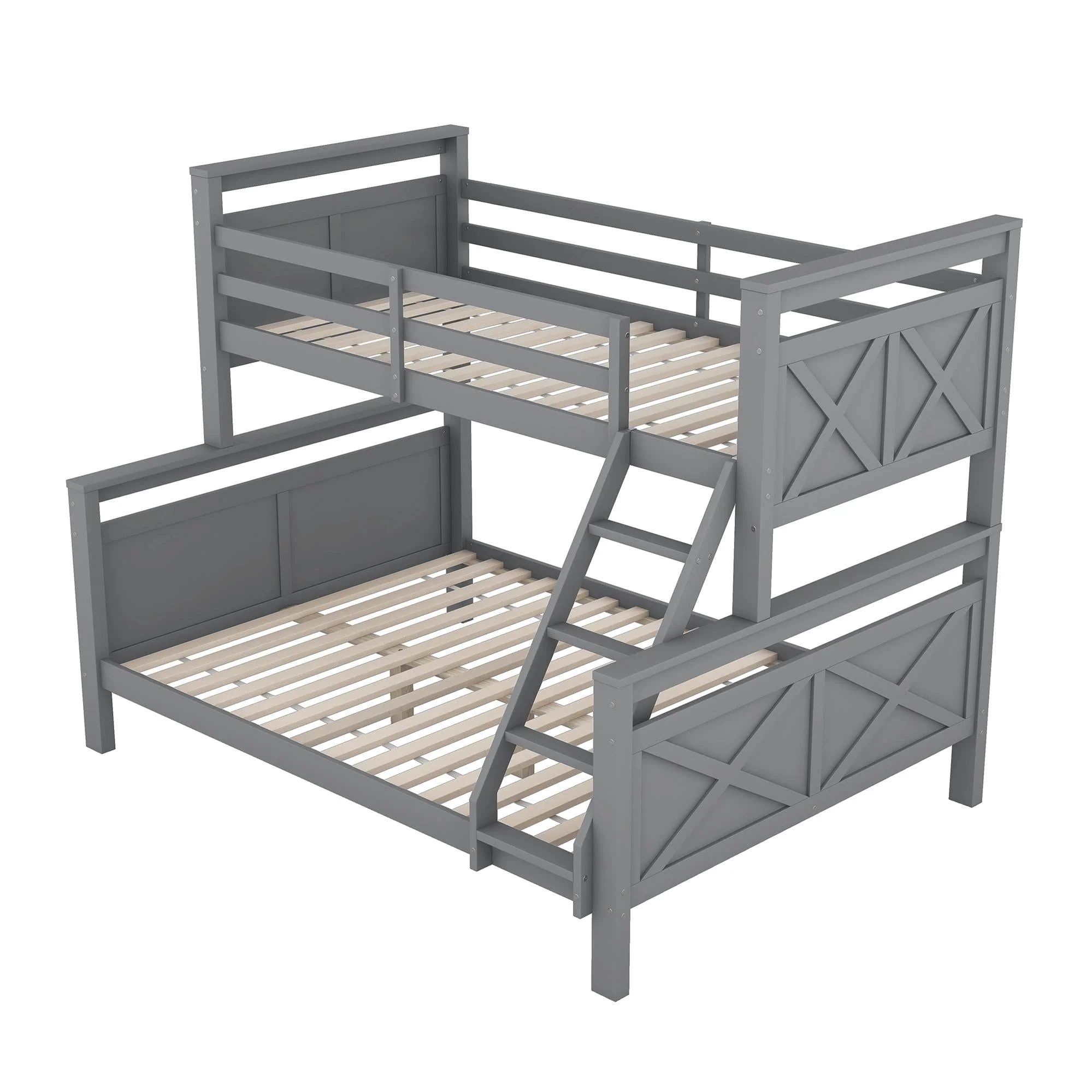 Bunk Bed Convertible 90/140x200cm with Ladder Railing Wooden Grey - Image 9