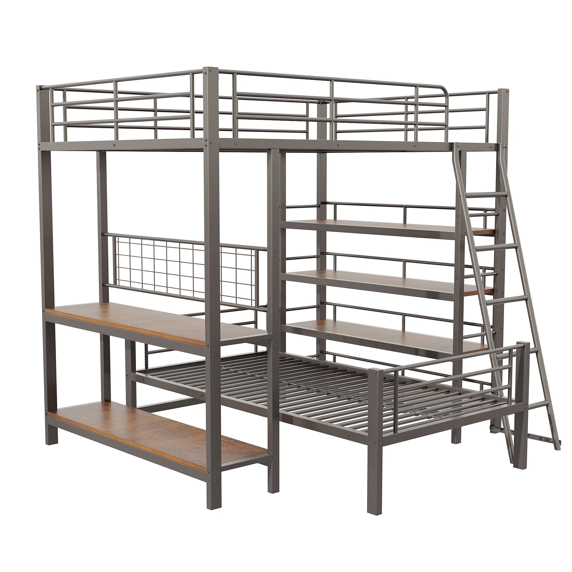 Bunk Bed Metal Frame Loft Bed 140*200 Multifunctional with Storage, Black - Image 9