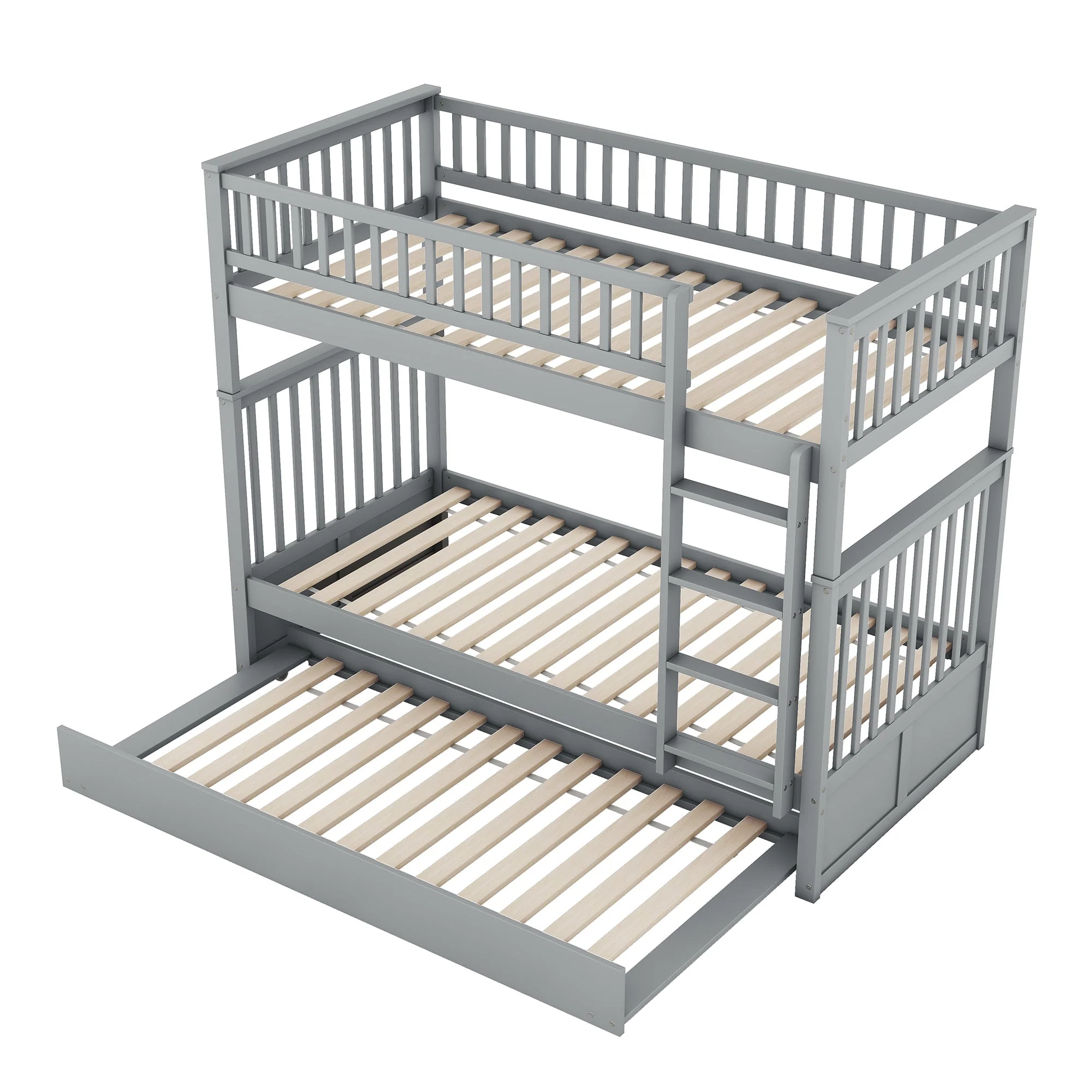 Bunk Bed Triple 90x200cm Pull-Out Bed Sturdy Stairs - Grey - Image 9