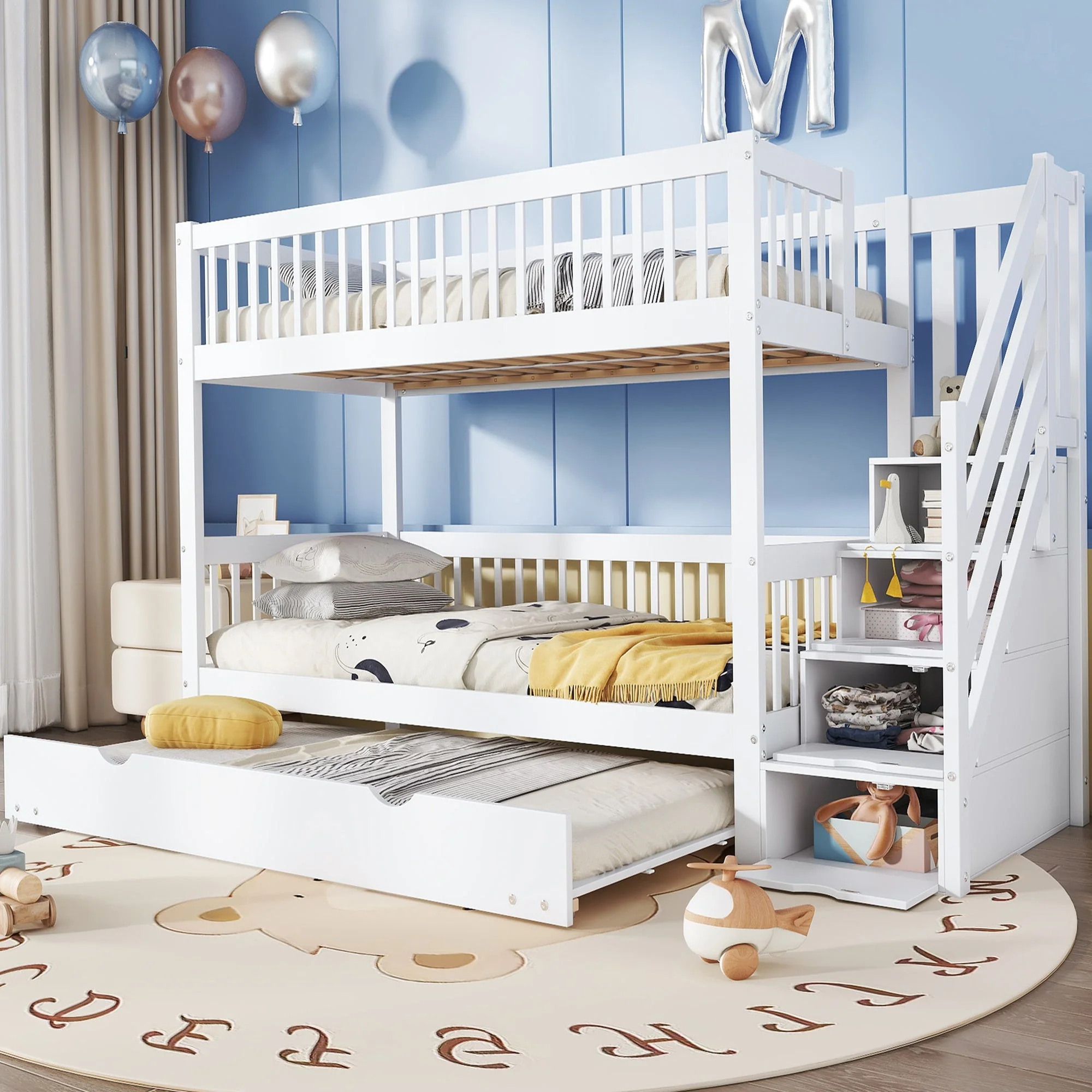 Bunk Bed Trundle Ladder Safety Rails 90x200/190cm, Pine+MDF White - Image 5